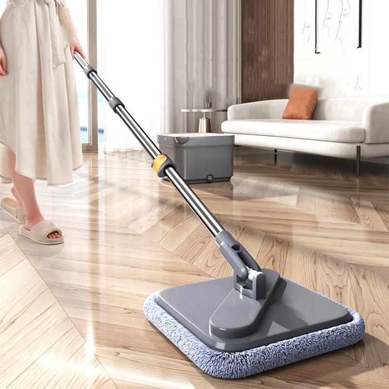 QIAAN mop Square Rotating mop and Bucket with Separate compartments for Clean and Dirty Water with self-Cleaning Feature with Microfibre Replaceable mop Pads Floor Cleaning mop mops for Floor Cleaning (Col