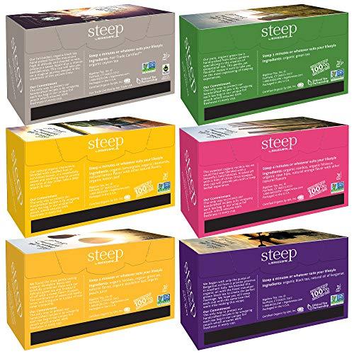 Bigelow steep by Bigelow Organic Teas 6 Flavor Variety Pack, Mixed Caffeinated and Caffeine Free Teas, 20 Count (Pack of 6) 120 Total Tea Bags