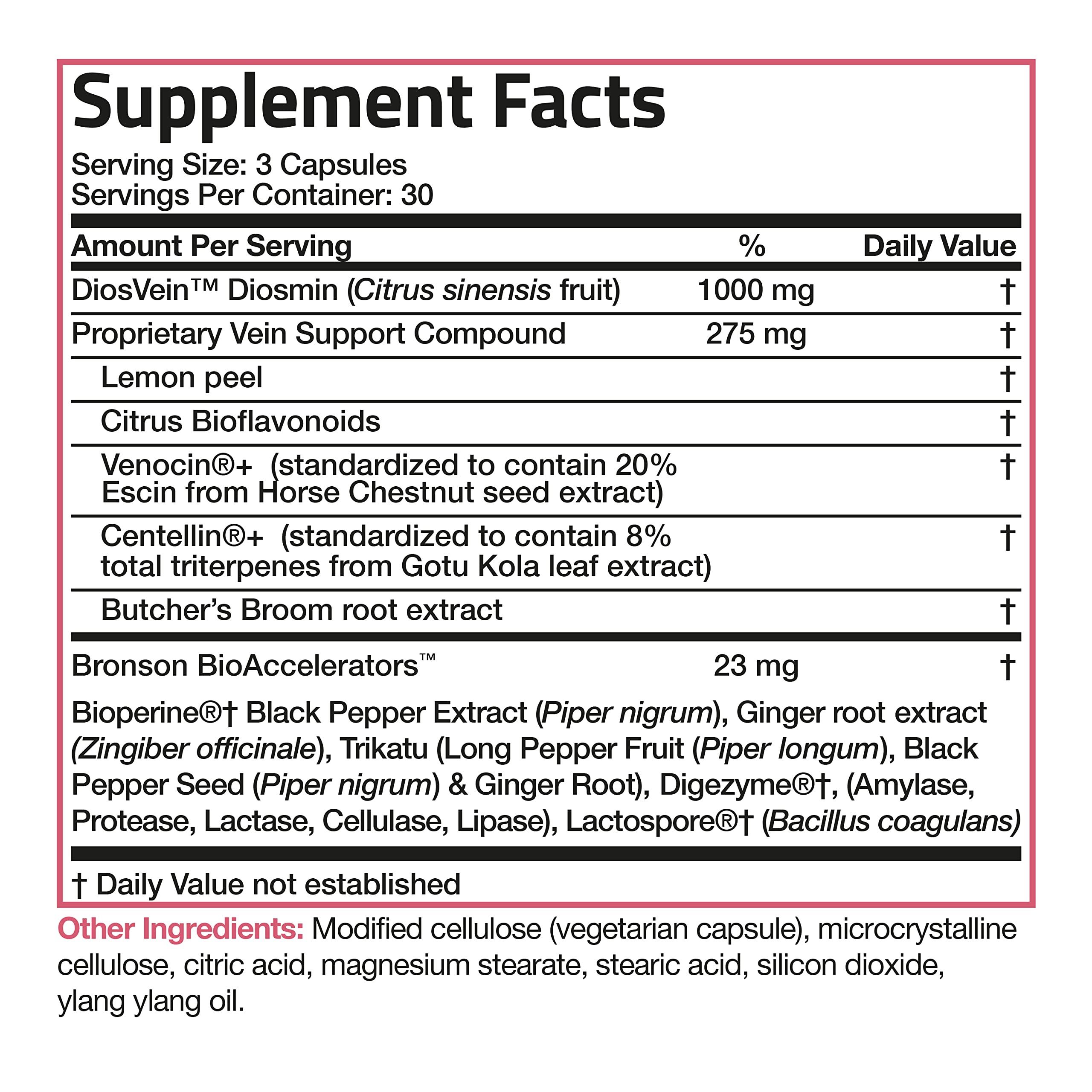 Bronson Bronson VeinAid Diosmin 1000mg DiosVein Varicose Vein Complex with Venocin & Centellin, 90 Vegetarian Capsules