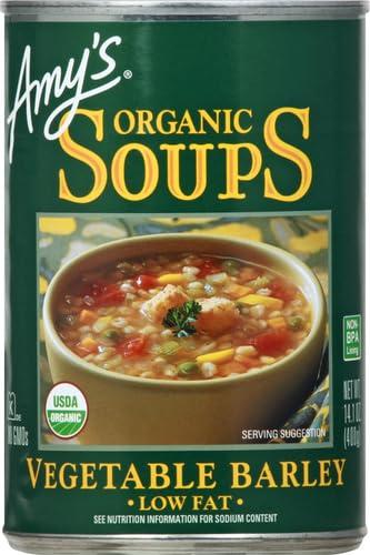 Amy's Amys Soup, Vegan Vegetable Barley Soup, Low Fat, Made With Organic Tomatoes, Carrots and Celery, Canned Soup, 14.1 Oz