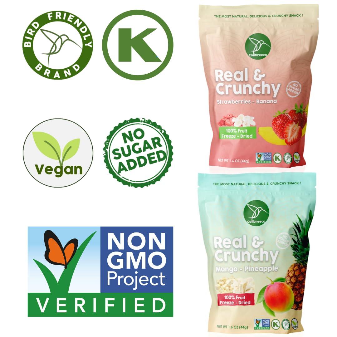 COLIBREECO Colibreeco, Freeze-Dried Fruit Snack, (Variety Pack of 4), Mix Pineapple & Mango, Mix Strawberry & Banana, Real and Crunchy, Non-GMO, Kosher and Vegan, 100% Fruit, No Sugar Added, Excellent for Healthy Snacks and Gluten Free.