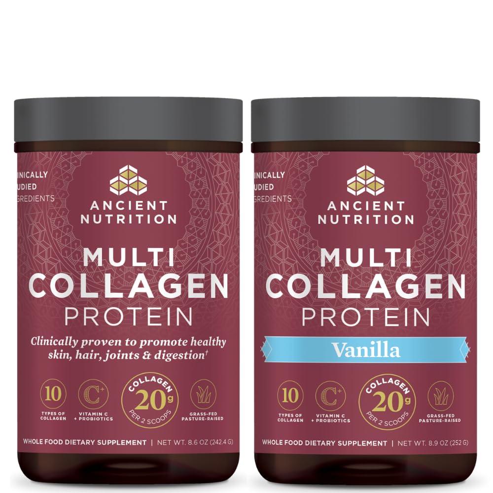 Ancient Nutrition Ancient Nutrition Multi Collagen Protein Powder, Unflavored, 24 Servings + Multi Collagen Protein Powder, Vanilla, 24 Servings