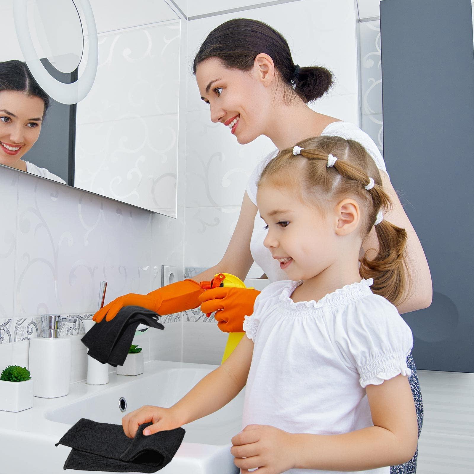 Tenare Tenare 100 Pack 12\'\' x 12\'\' Microfiber Cleaning Cloths Reusable Cleaning Rags Bulk Microfiber Towels Softer Highly Absorbent Washcloths for House Kitchen Car Window(Black)