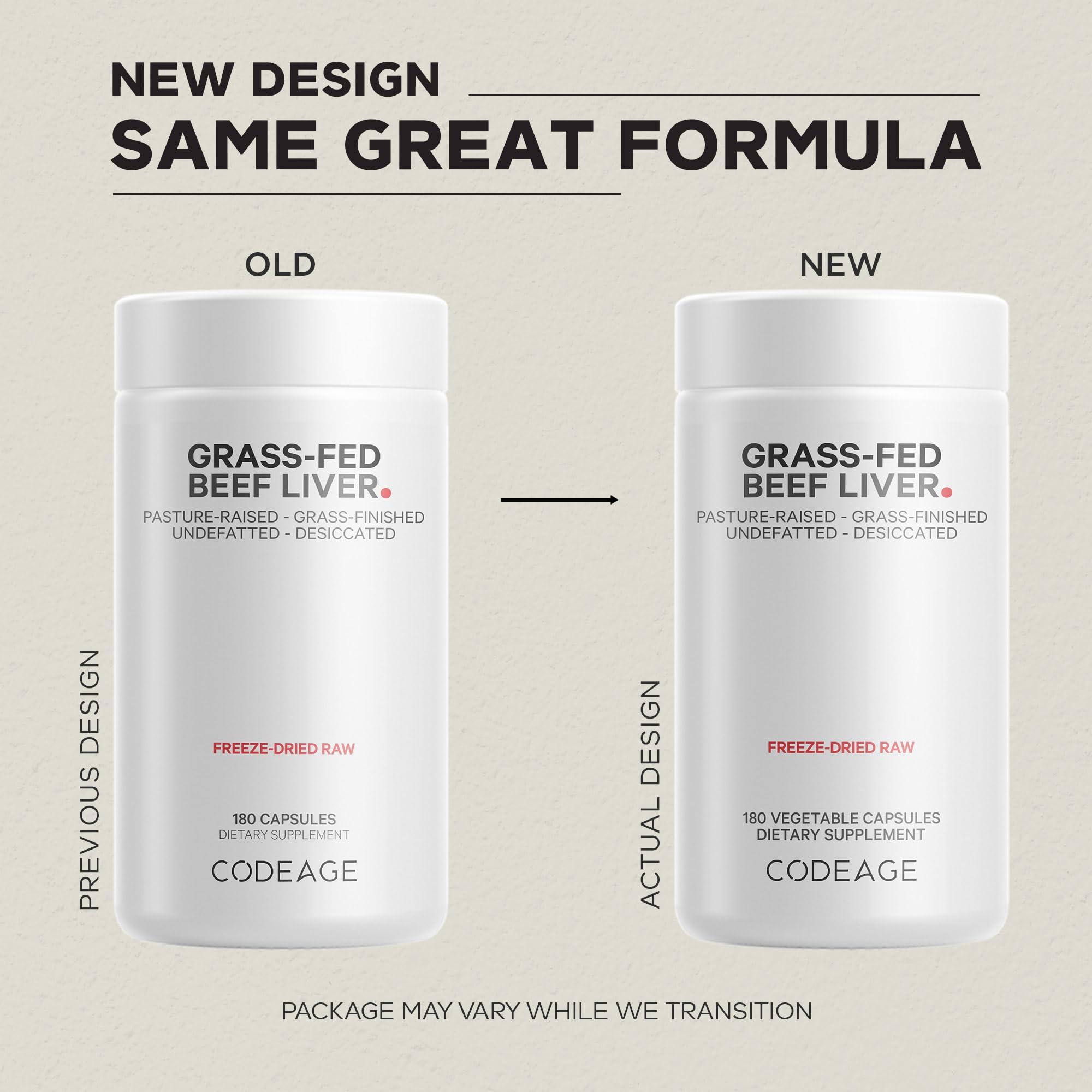 Codeage Codeage Grass Fed Beef Liver Supplement Superfood, Freeze Dried, Non-Defatted, Desiccated Glandulars Bovine Pills, Pasture Raised Beef Vitamins, Non-GMO Liver Meat, 180 Capsules