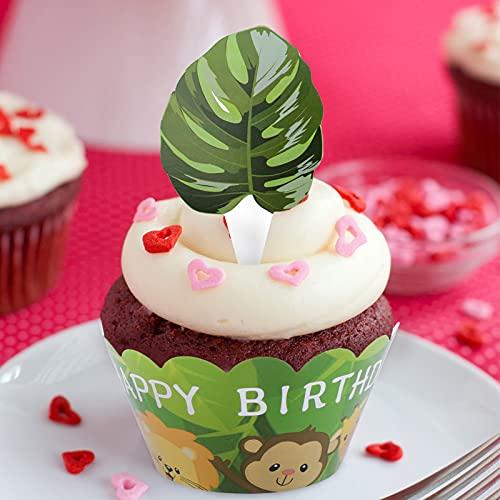 Konsait Konsait Animal Cupcake Wrappers, 6 Designs Jungle Safari Wild Animal Cake Toppers and Wrappers, Farm Animal Cake Decorations for Birthday Baby Shower Zoo Party Back to School Party Favors Supplies