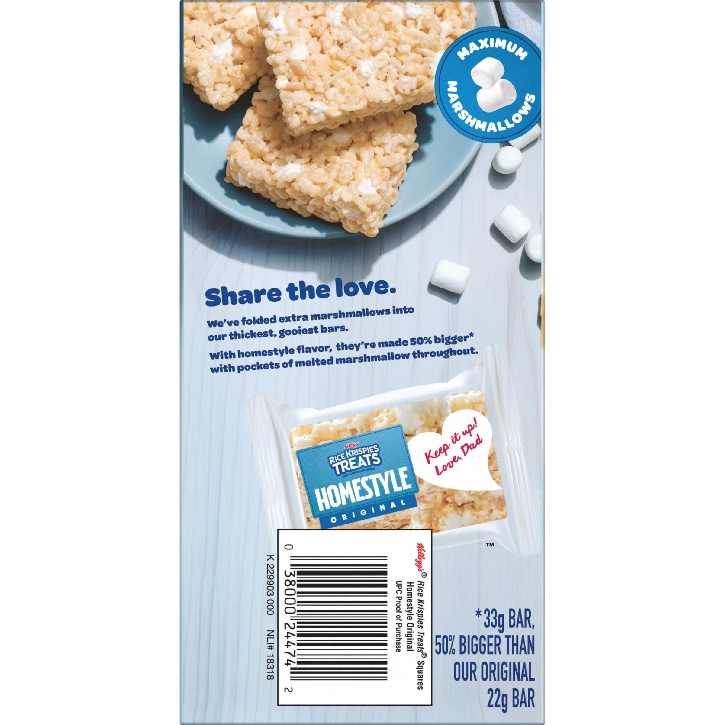 RICE KRISPIES TREATS Rice Krispies Treats Homestyle Crispy Marshmallow Squares, Kids Snacks, Cereal Bars, Original, 6.98oz Box (6 Bars)