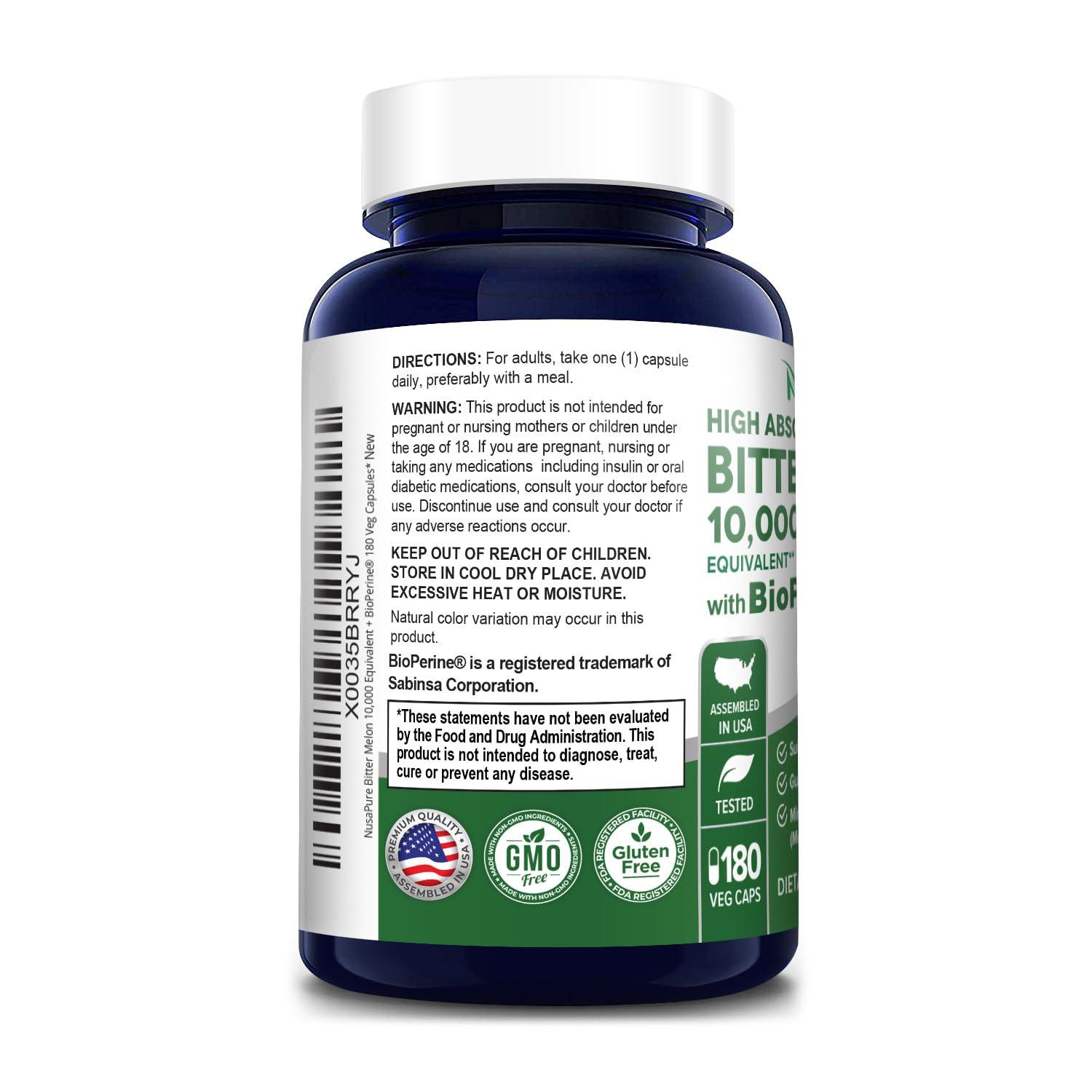 NusaPure NusaPure Bitter Melon Extract 10,000 mg 180 Vegan Caps (100% Vegetarian, Non-GMO, Gluten-Free, 10% Bitter Principles) Bioperine