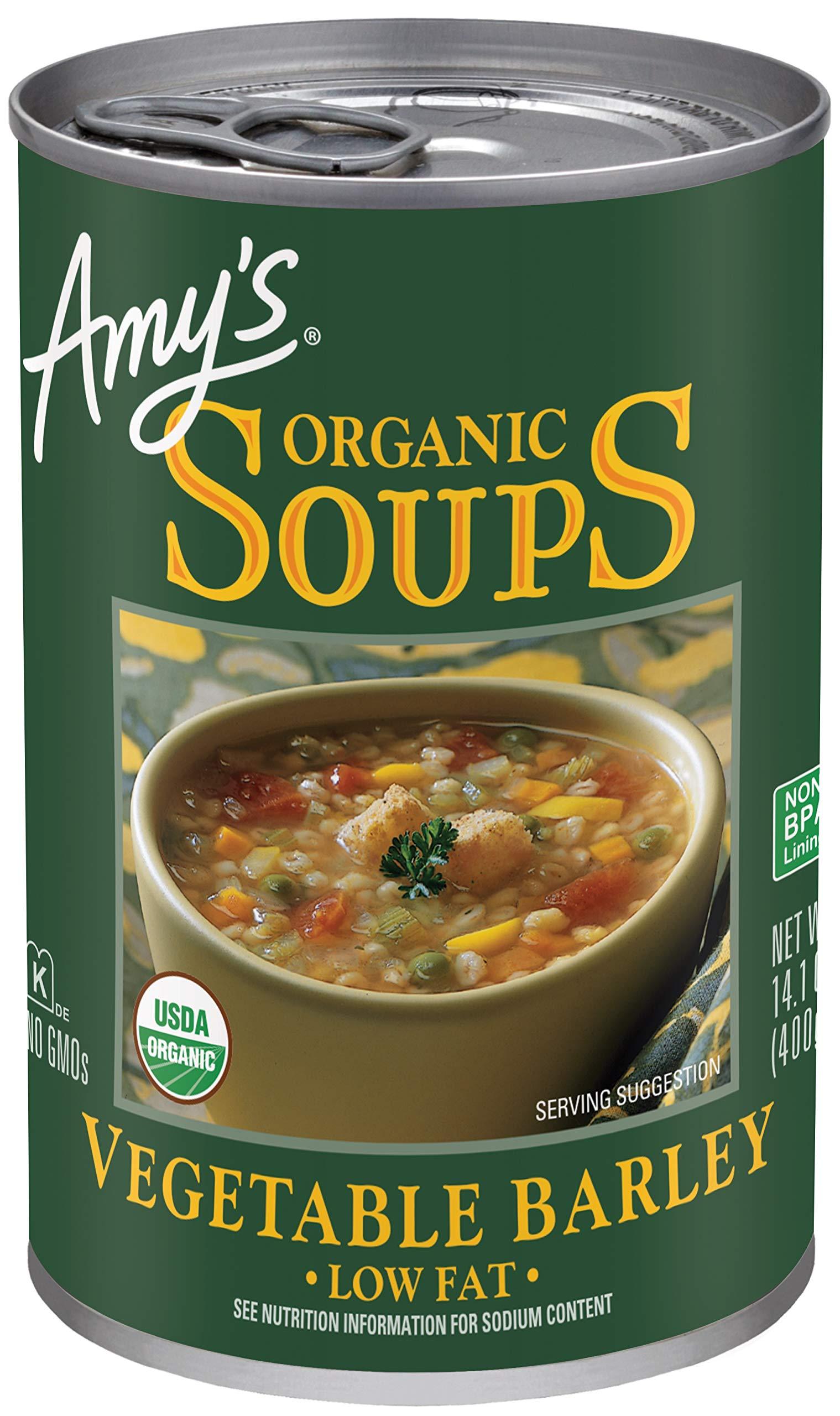 Amy's Amys Soup, Vegan Vegetable Barley Soup, Low Fat, Made With Organic Tomatoes, Carrots and Celery, Canned Soup, 14.1 Oz