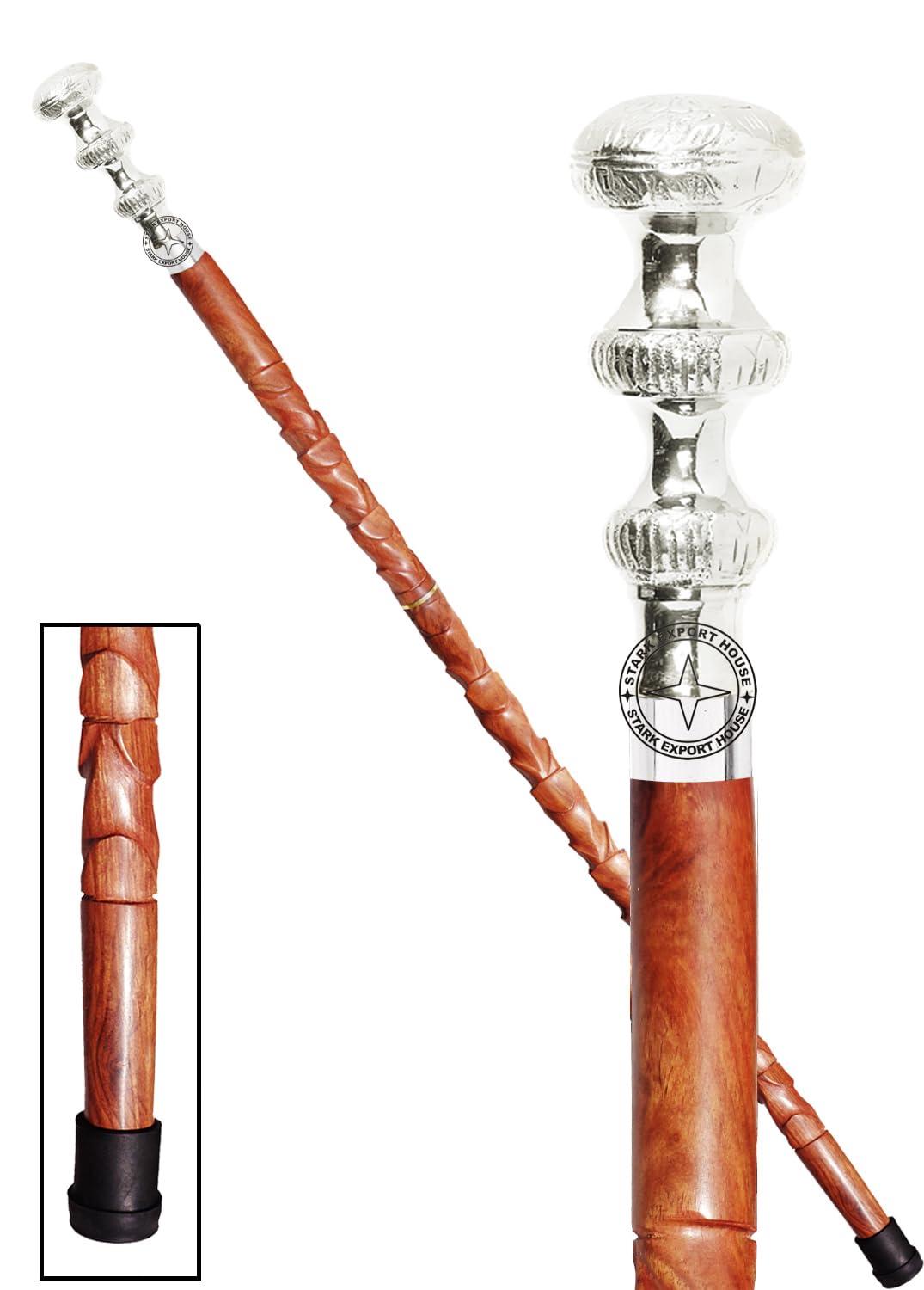 Stark Export House Walking Cane Rosewood Designer Wooden Walking Stick with Nickel Brass Handle Gift for Men and Women 37 inch Brown DTHW
