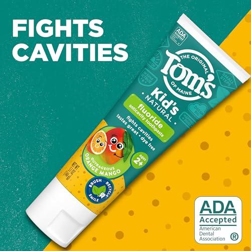 Tom's of Maine Tom's of Maine ADA Approved Fluoride Children's Toothpaste, Natural Toothpaste, Dye Free, No Artificial Preservatives, Outrageous Orange Mango, 5.1 oz. 3-Pack (Packaging May Vary)