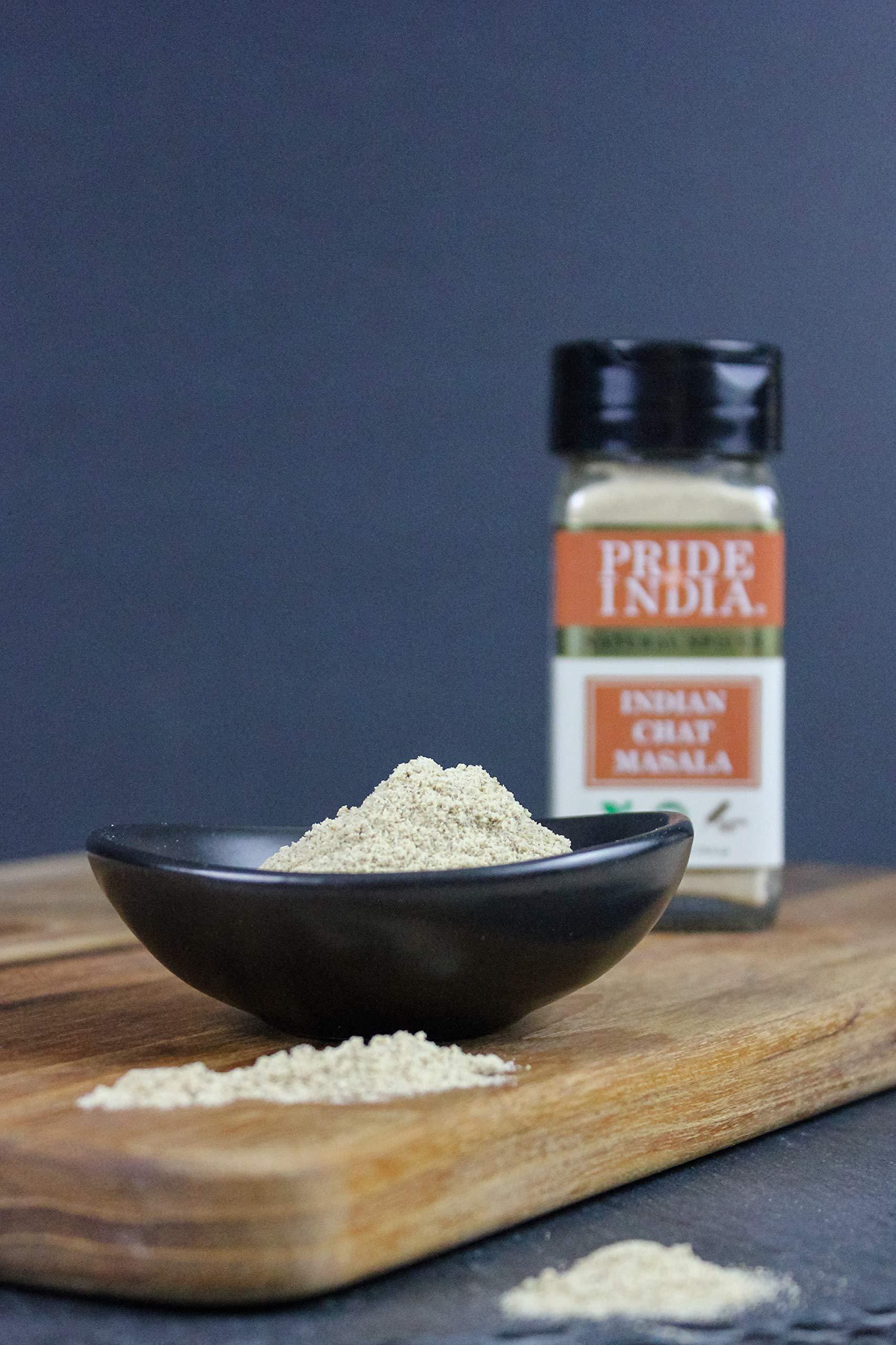 Pride Of India Pride of India Indian Chat Masala Seasoning Spice Ideal for Savory Dishes Perfect Seasoning for Drinks/Salads/Fruits Preservatives Free Easy to Use 2.7 oz. Small Dual Sifter Jar