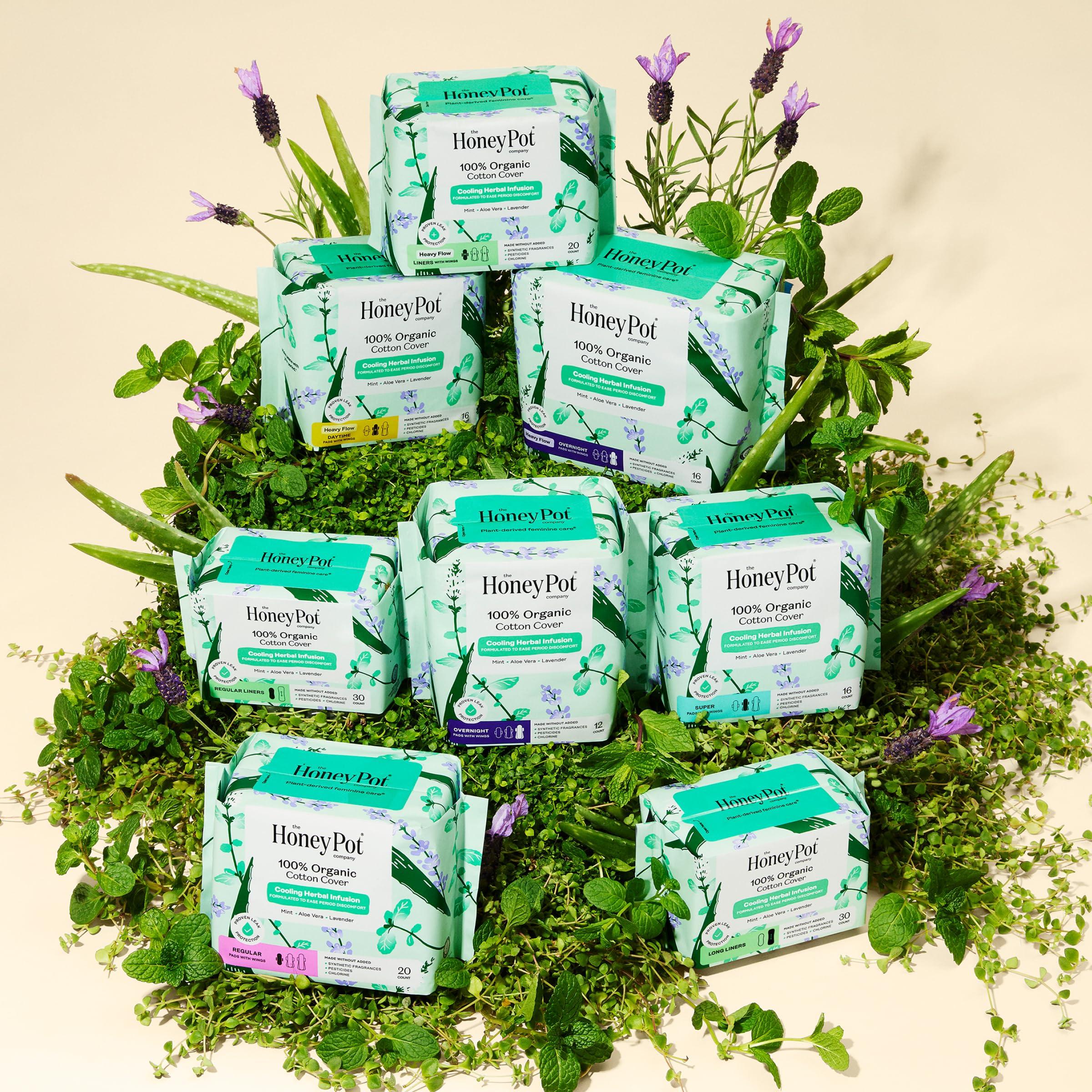 The Honey Pot Company The Honey Pot Company - 64ct - Herbal Sanitary Pads for Women - Heavy Flow Overnight w/Wings - Infused w/Essential Oils for Cooling Effect & Organic Cotton Cover - Feminine Care - FSA & HSA