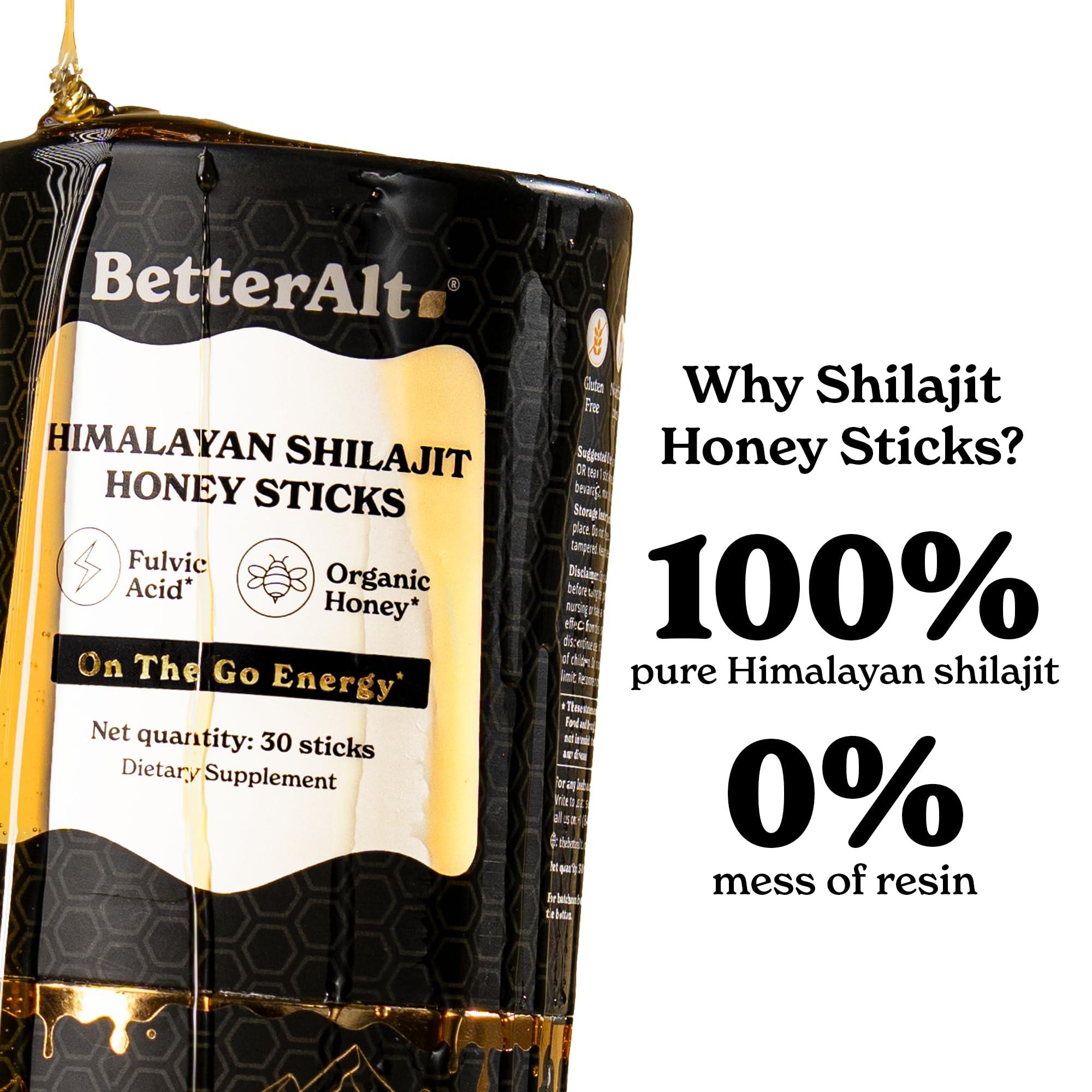 Better Alt Better Alt Pure Himalayan Shilajit Sticks with Organic Honey, Saffron | Easy to Consume Shilajit| 30 Sticks for Energy Boost & Immune Support, 85+ Trace Minerals, 75%+ Fulvic Acid