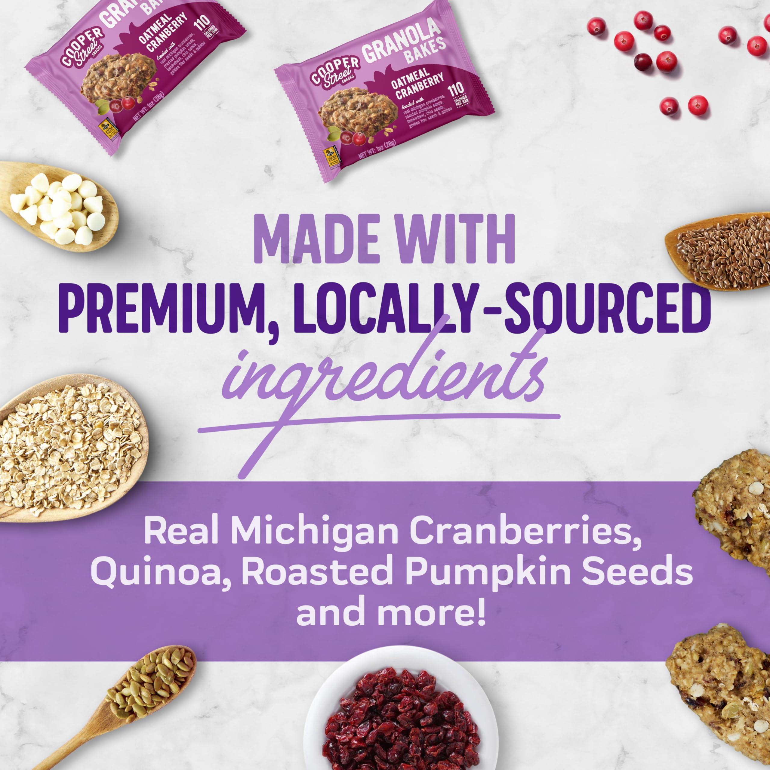 COOPER STREET Cooper Street Granola Bakes - Chewy Breakfast Granola Bars with Chia, Flax, Buckwheat and Oats - Oatmeal Cranberry Individually Wrapped Nut & Dairy Free On-The-Go or School Snacks - 12 Bars, 1oz each