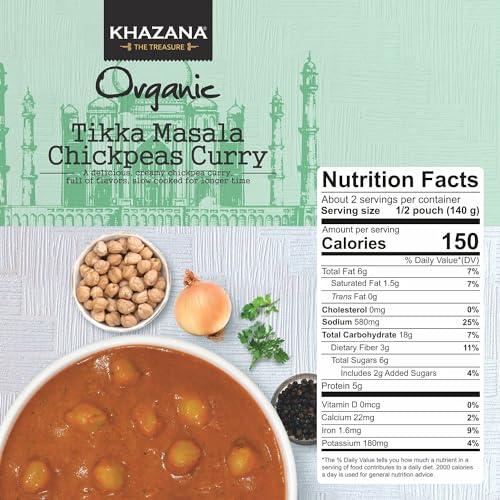 Khazana Khazana Organic Ready to Eat Meals - Tikka Masala Chickpeas Curry (Pack of 6, 10oz Pouches) - Non-GMO, Vegan, Gluten Free & Kosher - Authentic Indian Cuisine in 90 Seconds!