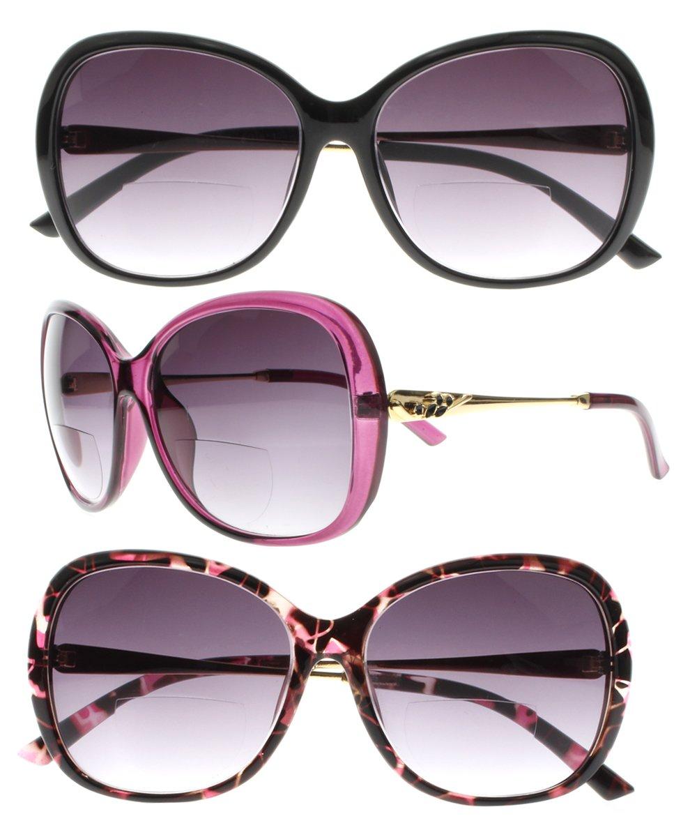 SightPerk Ladies Oversized Trendy Designer Butterfly Bifocal Reading Glasses UV Protect Sunglasses Readers (All 3 Colors, 1.0)