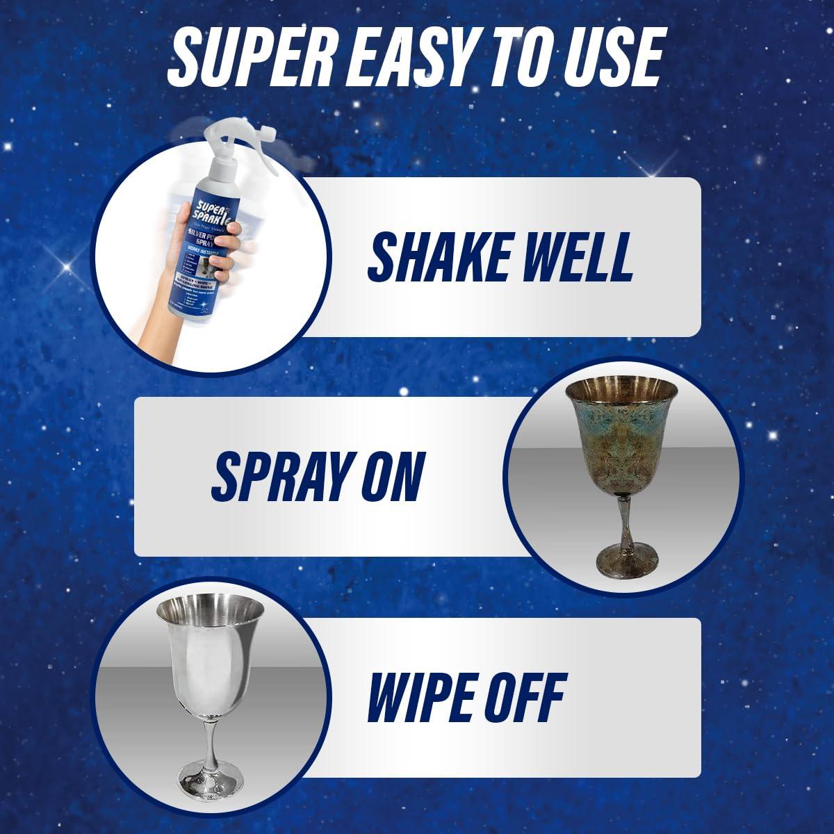 SUPER SPARKLE Super Sparkle Silver Polish Cleaner Spray 8 Ounce - Instant Tarnish Remover & Long-Lasting Shine For Sterling Silver - Silver Polish & Cleaner For Sterling Silverware - Safely Cleans & Removes Tarnish
