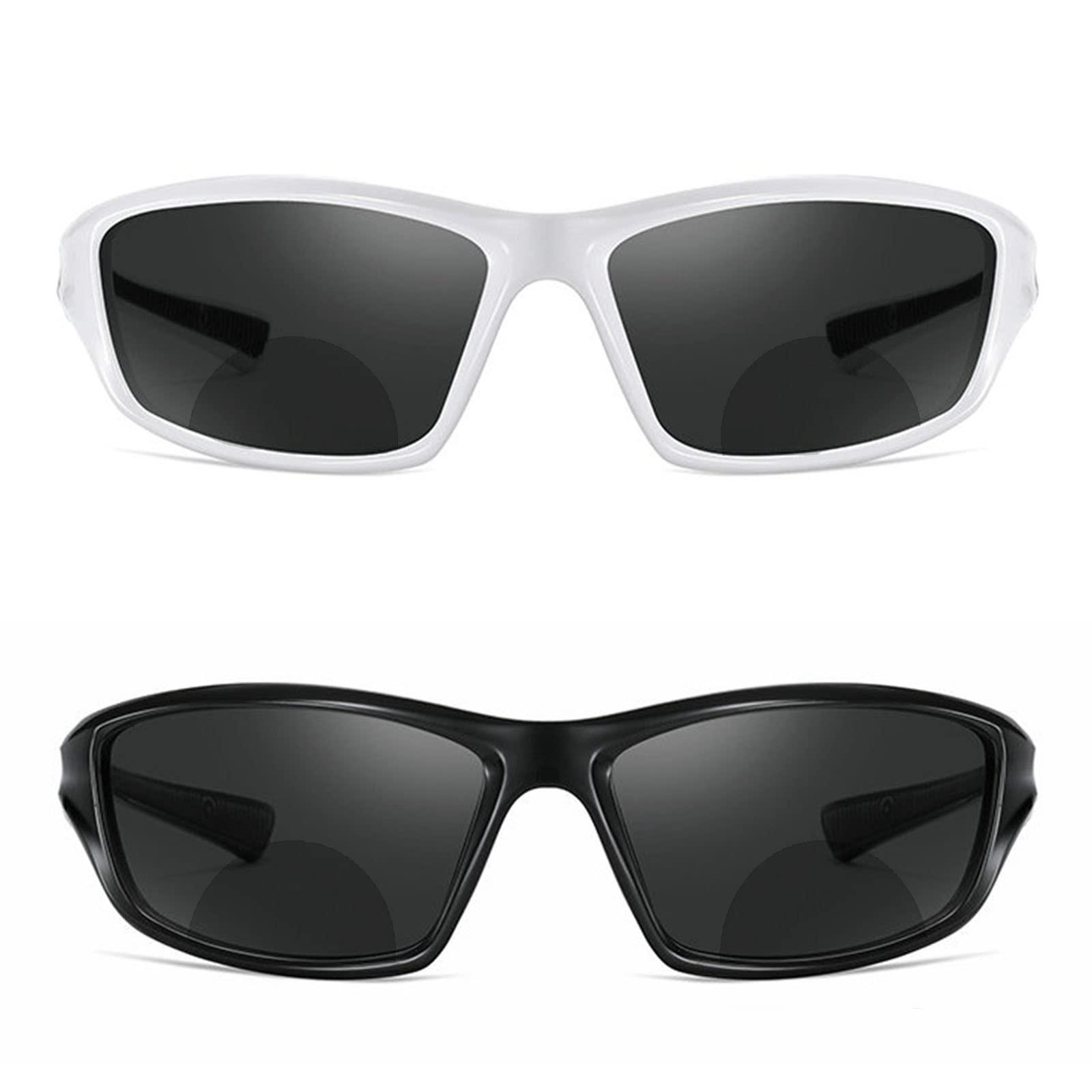 willochra Bifocal Sunglasses for Men Women Wrap Around Reading Sun Tinted Glasses with Readers Cycling Driving Reader Sunglasses (2PCS-black red&white, 1.5, multiplier_x)