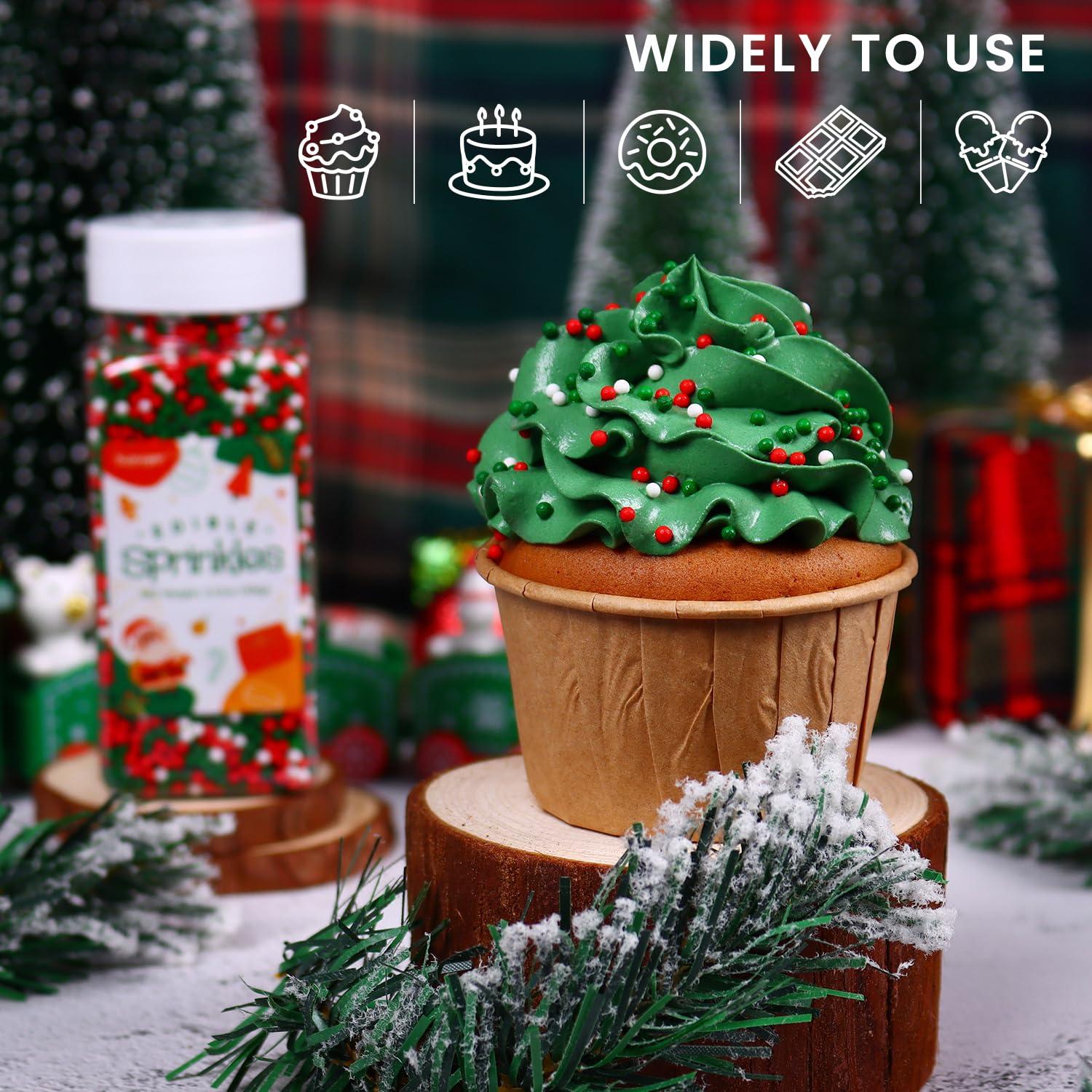 Sujoygar Christmas Nonpareils Sprinkles, 3.52oz Christmas Sprinkles for Cake Decorating, Edible Round Sprinkles for Cupcake Toppers Baking Cookie Ice Cream Dount Chocolate, Food Grade