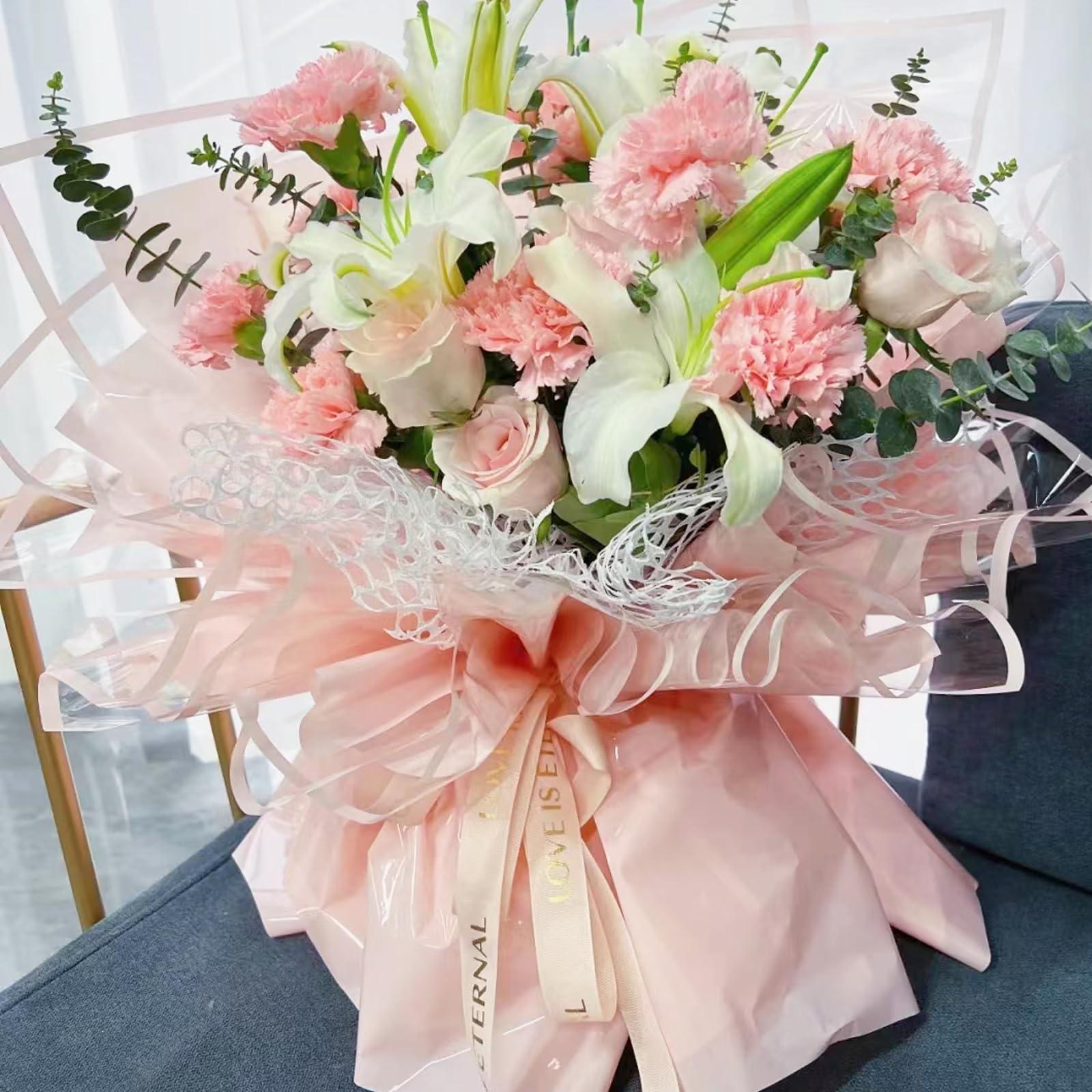 Brueyart Korean Floral Wrapping Paper, 1 Roll Black Jacquard Net Mesh Flower Wrapping Paper, Floral Bouquet Florist Accessories Supplies for Birthday Wedding Valentine\'s Day Gift Wrap Paper - 50cm X 5 Yard