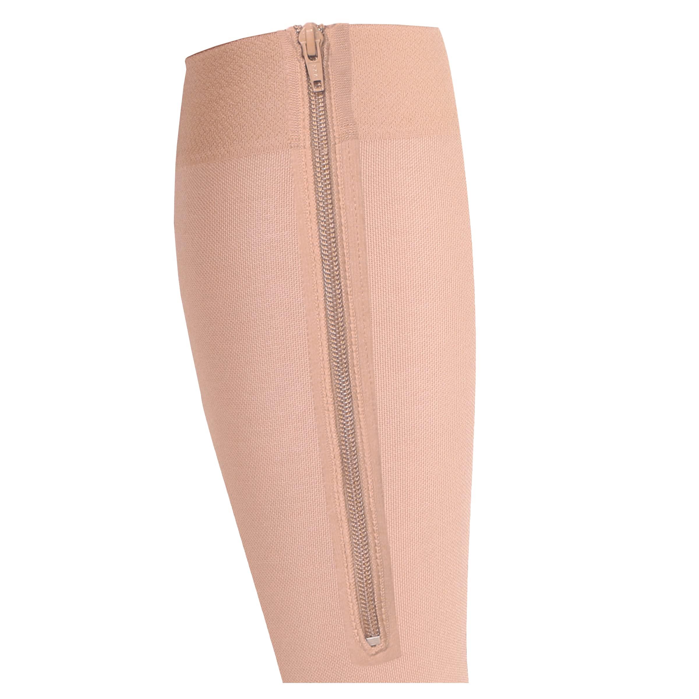 Truform Truform Zipper Compression Stockings, 15-20 mmHg Medical Socks, Women and Men, Knee High, Open Toe, Beige, Medium