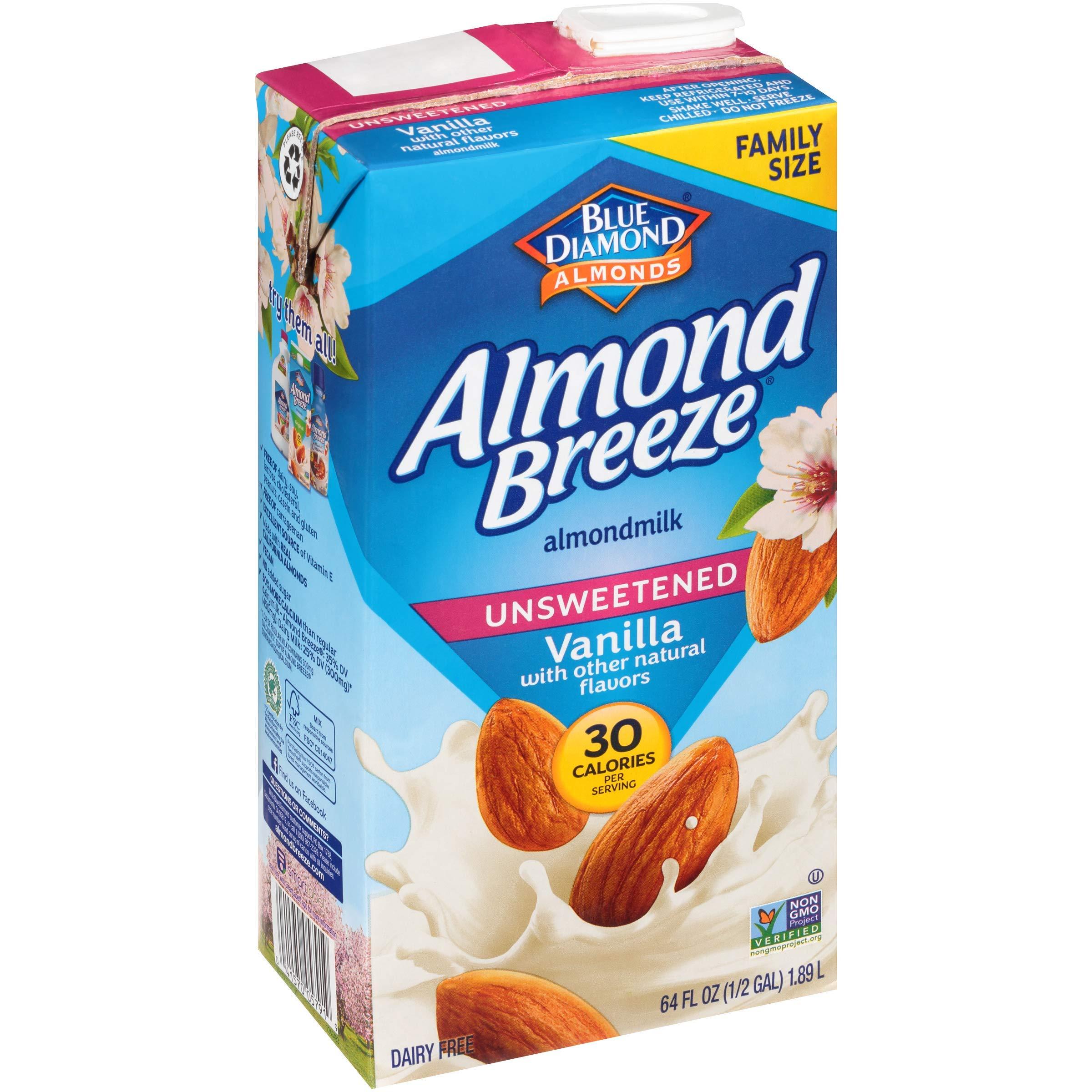 Blue Diamond Almonds Almond Breeze Dairy Free Almondmilk, Unsweetened Vanilla, 64 Ounce (Pack of 8)