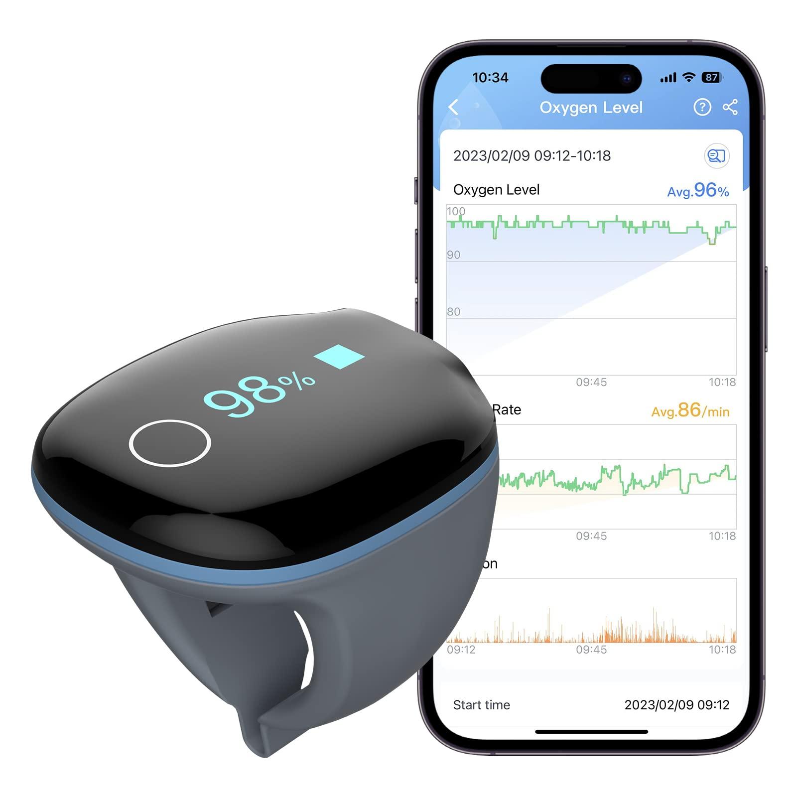 Wellue Wellue O2ring Pulse Oximeter - Rechargeable Bluetooth Oxygen Saturation Monitor with Reminder| Wearable O2 Meter Continuous Tracking of Oxygen Level and Pulse Rate with Free APP & PC Software