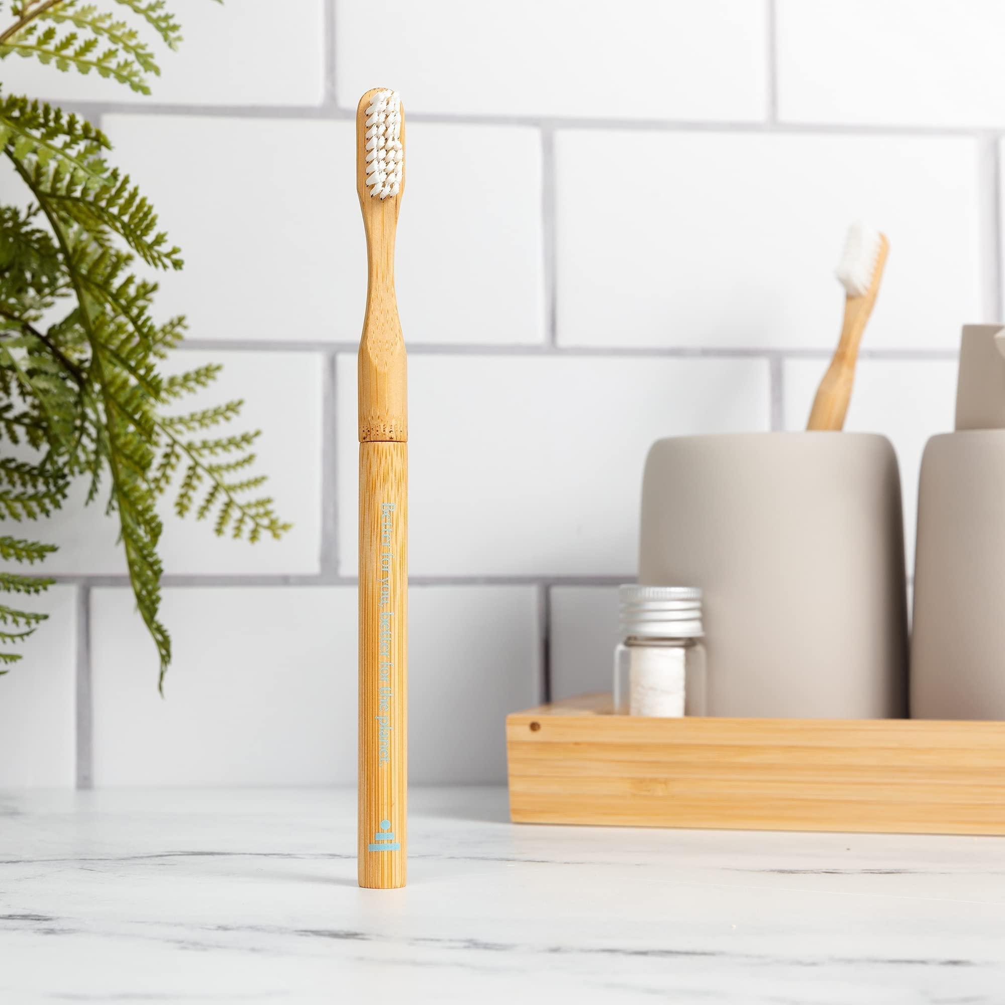 Better & Better Better & Better Natural Bamboo Toothbrush and Extra Replaceable Brush Head | Soft Bristles | 100% Plant-Based | Eco-Friendly, Zero Plastic | Adult Size, Blue Toothbrush