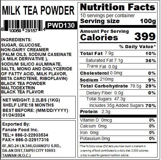Fanale Fanale Premium Milk Tea Bubble Tea Flavoring Powder for Boba Tea| Perfect for Baking, Smoothies, Desserts and Drinks | Instant Boba Bubble Tea Powder for Milk Tea - 2.2 Pounds (Pack of 1)
