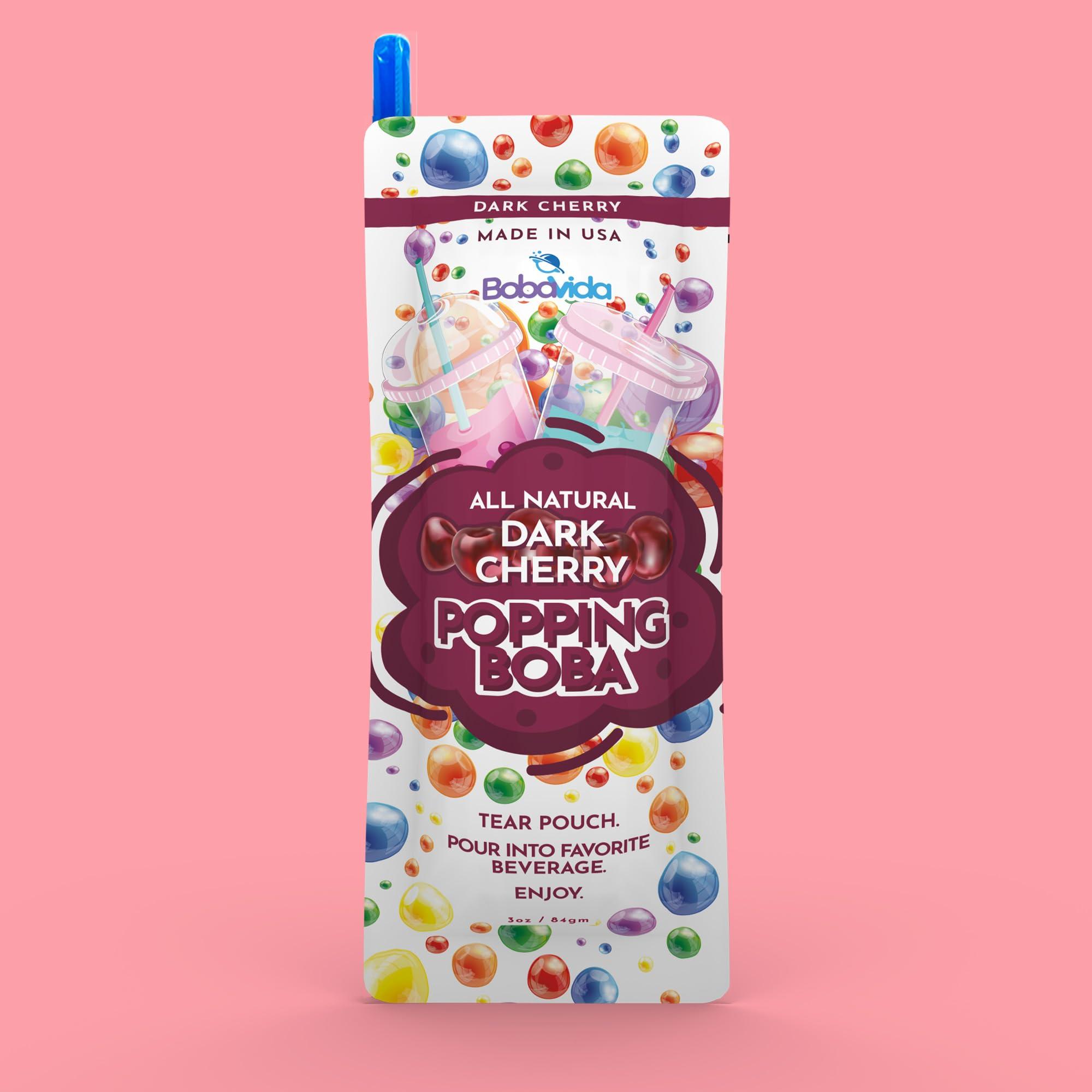 BOBAVIDA BOBAVIDA Dark Cherry Popping Boba - 10 Boba Packets with Straws for Drinks, Desserts & Food Toppings - Non-GMO Popping Boba Pearls