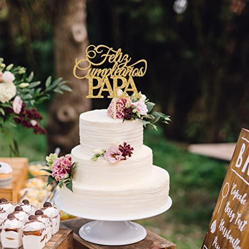 Calarjeta Feliz Cumpleaños Papa Cake Topper - Happy Birthday Dad, Happy Father's Day, Best Dad Ever, Dad Birthday Party Decorations, Gold Glitter