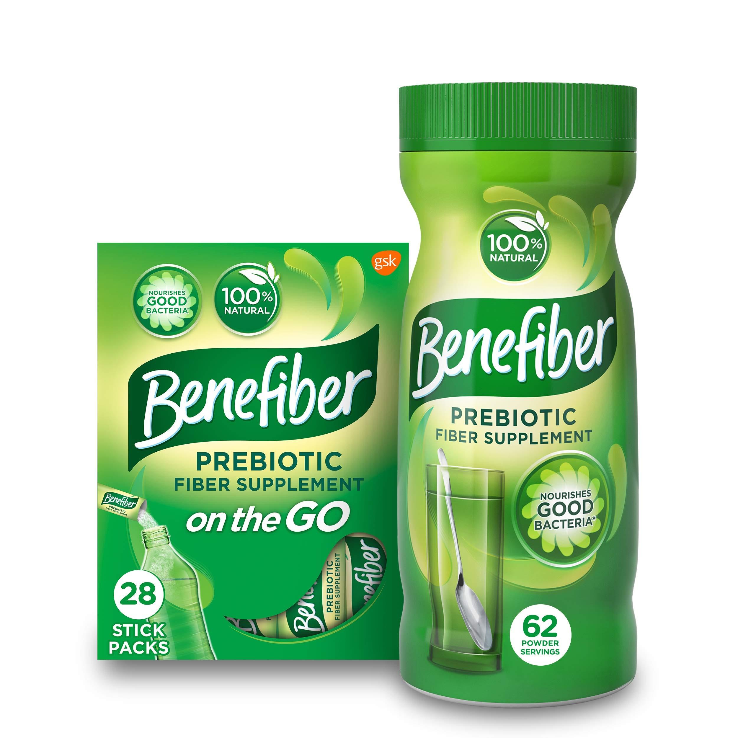 Benefiber Benefiber Daily Prebiotic Dietary Fiber Supplement Powder Stick Packs, 28 Sticks, 3.92 Ounces Each and Benefiber Daily Prebiotic Dietary Fiber Supplement Powder, 62 Servings / 8.7 Ounces
