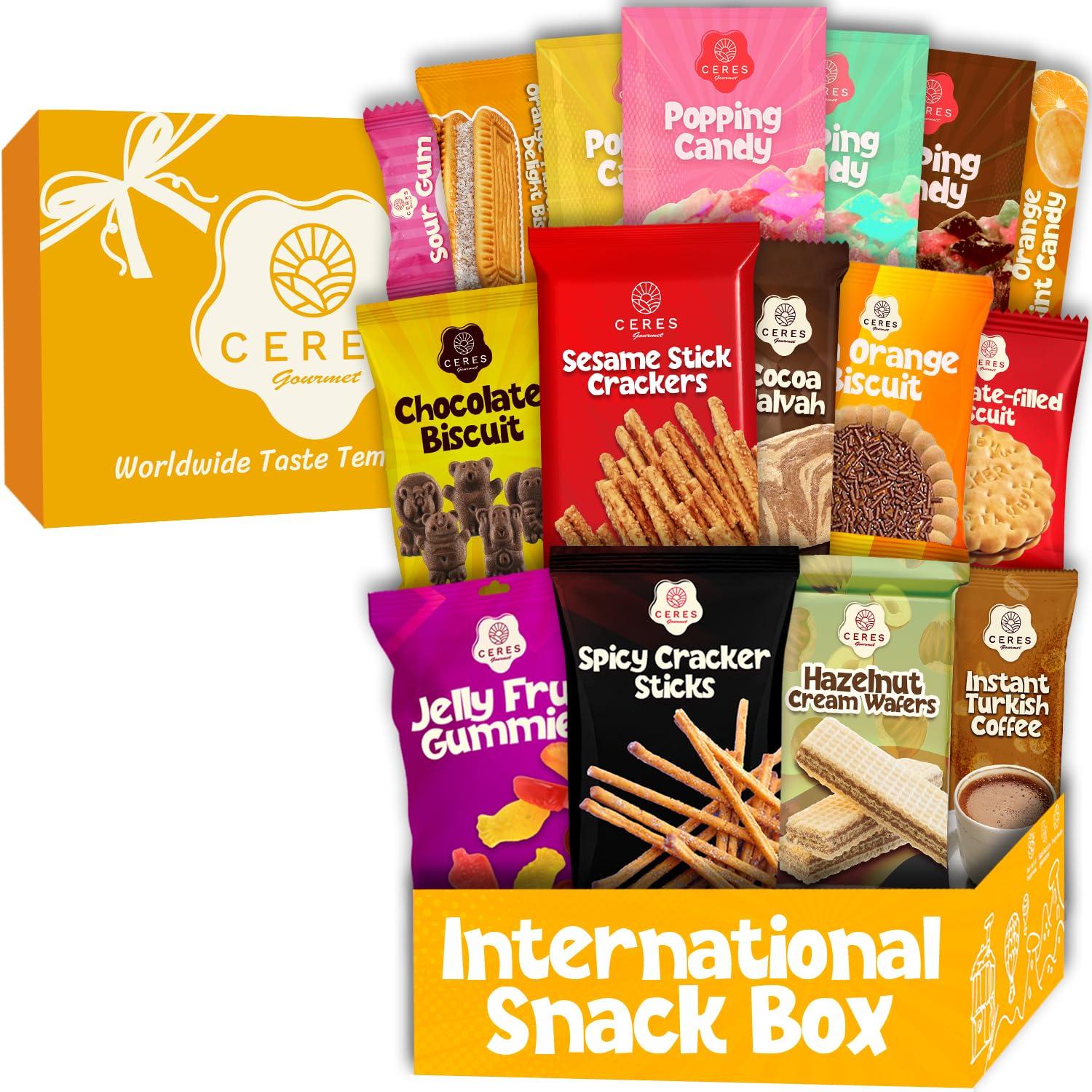 Ceres Gourmet International Exotic Snack Box Variety Pack, Count Premium Foreign Rare Snack Food Gifts for Fun, Mystery Box of Snacks, European Snacks for Adults and Kids (Mini)