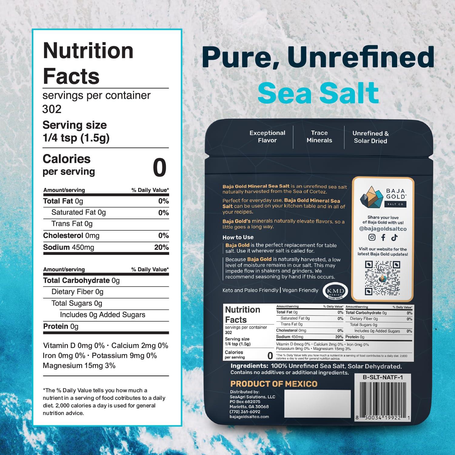 Baja Gold Baja Gold Mineral Sea Salt - Pure & Organic Authentic Salt for Cooking & Baking | Fine Grind Sea Salt - Low Sodium | Natural Baja Salt - Ideal for All Culinary Uses | 5 lb. Resealable Bag, 300+ Servings