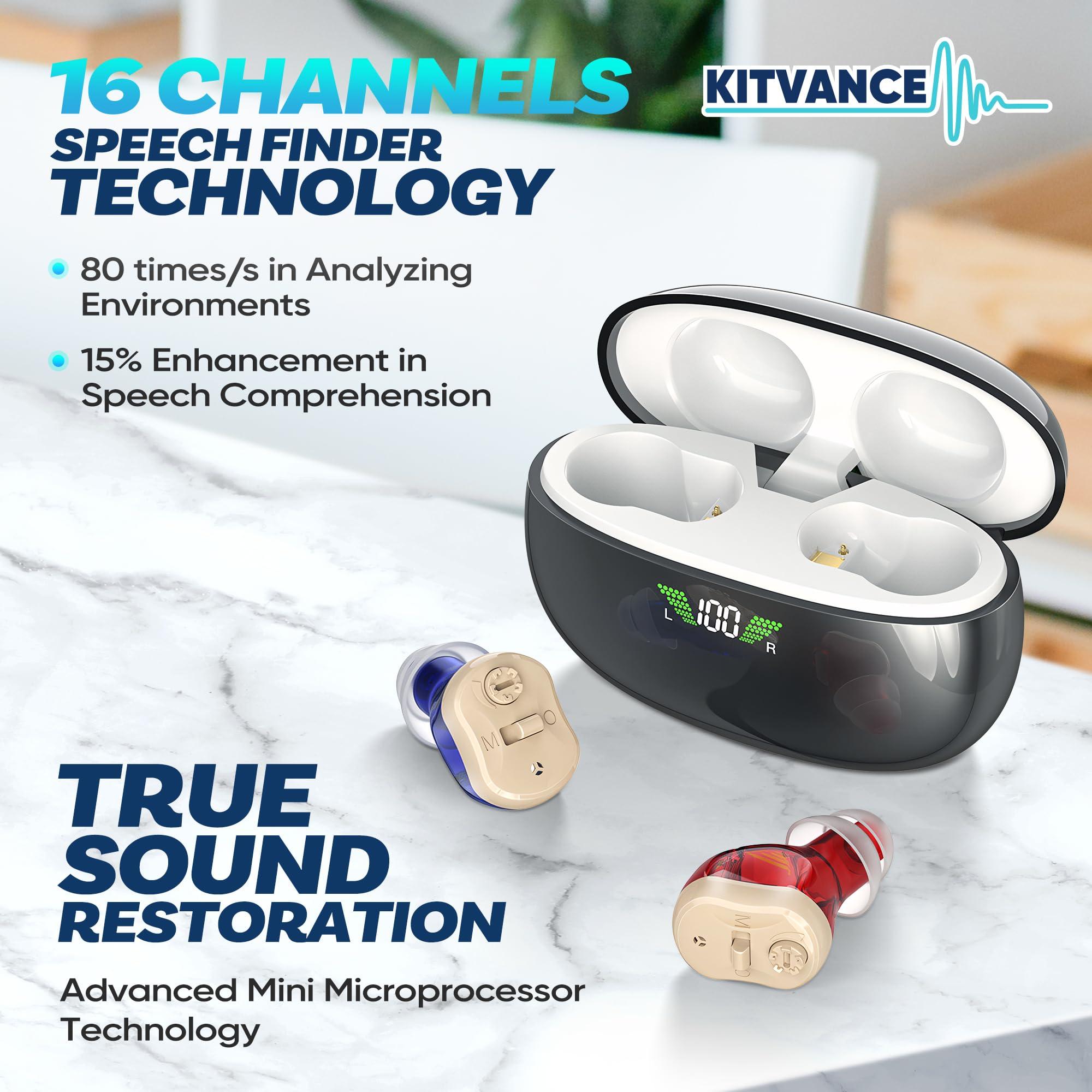 Kitvance [Upgraded Version] Hearing Aids for Seniors Adults with Dual Micphone, Rechargeable Sound Amplifiers with Noise Canceling, Invisible Digital OTC Hearing Amplifiers with LED Power Display Charging Case