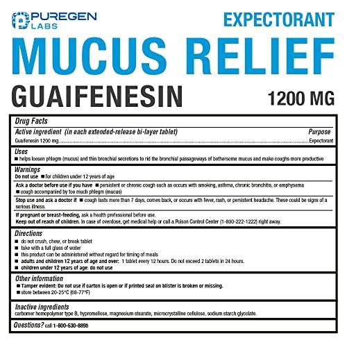 P Puregen Labs Puregen Labs Mucus Relief 12 Hour Extended Release Guaifenesin 1200mg Maximum Strength | Total 330 Tablets | Relief from Cough, Cold, Nasal & Chest Congestion | Expectorant | Extended Release