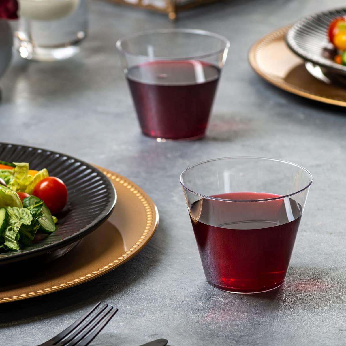 SETUP Clear Hard Plastic Cups/Tumblers [9 oz. Squat - 200 Count] Small Disposable Party Cocktail Glasses