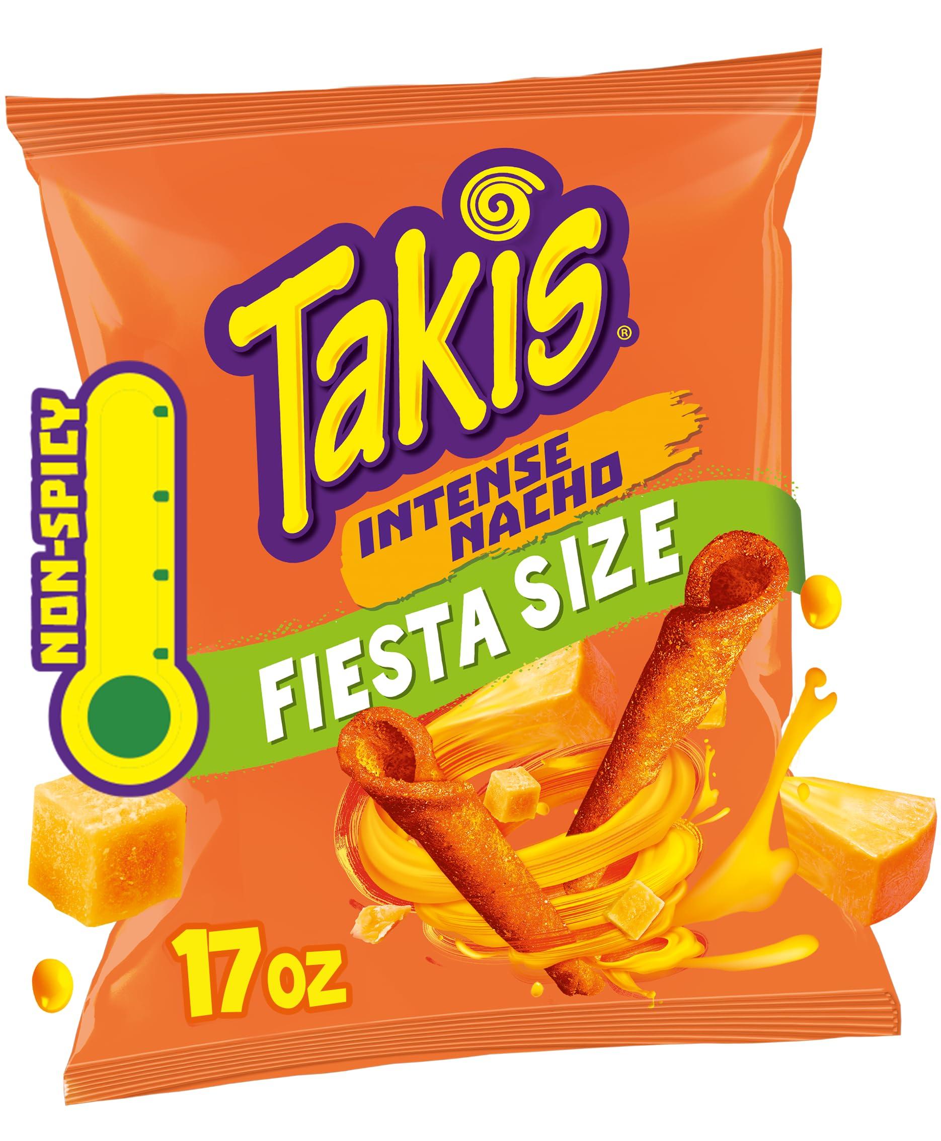 Takis Takis Intense Nacho 17 oz Fiesta Size Bag, Cheese Flavored Non-Spicy Cheesy Rolled Tortilla Chips
