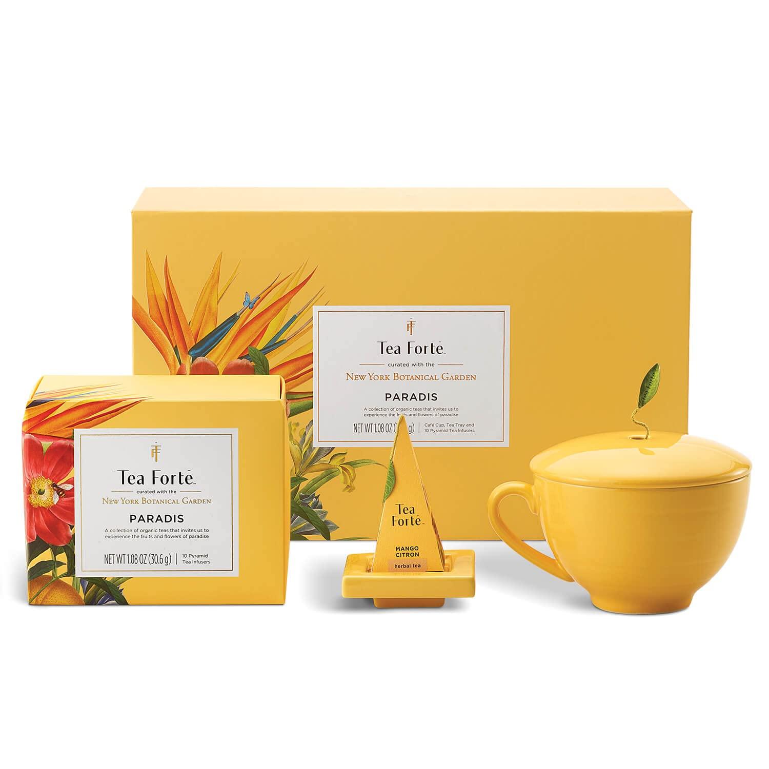 Tea Forte Tea Forte Paradis Gift Set with Cafe Cup, Tea Tray and 10 Handcrafted Pyramid Tea Infuser Bags