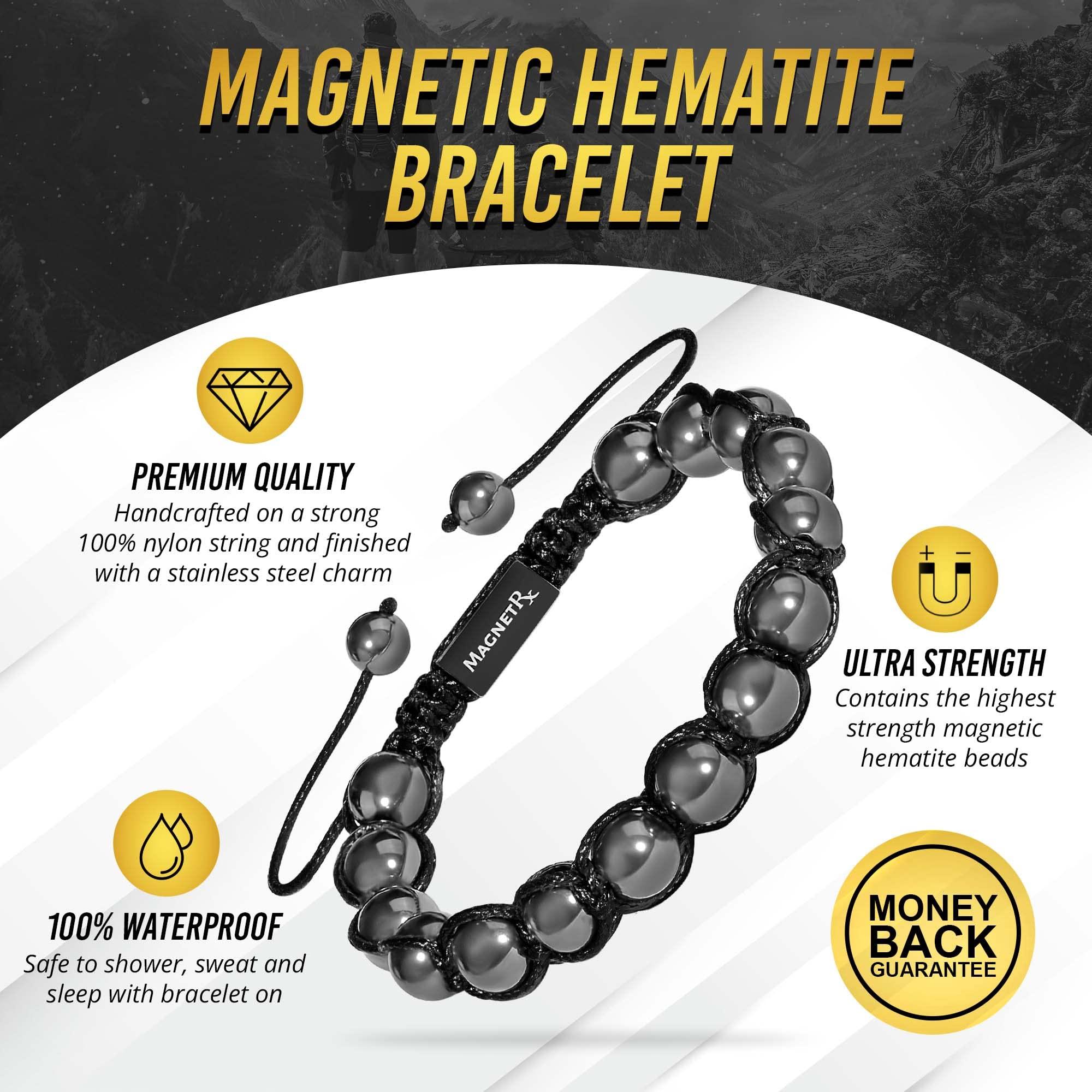 MagnetRX MagnetRX® Magnetic Hematite Bracelet – MAX Strength Magnetic Stones – Beaded Magnetic Bracelets for Men and Women (Bali 8mm Bead)