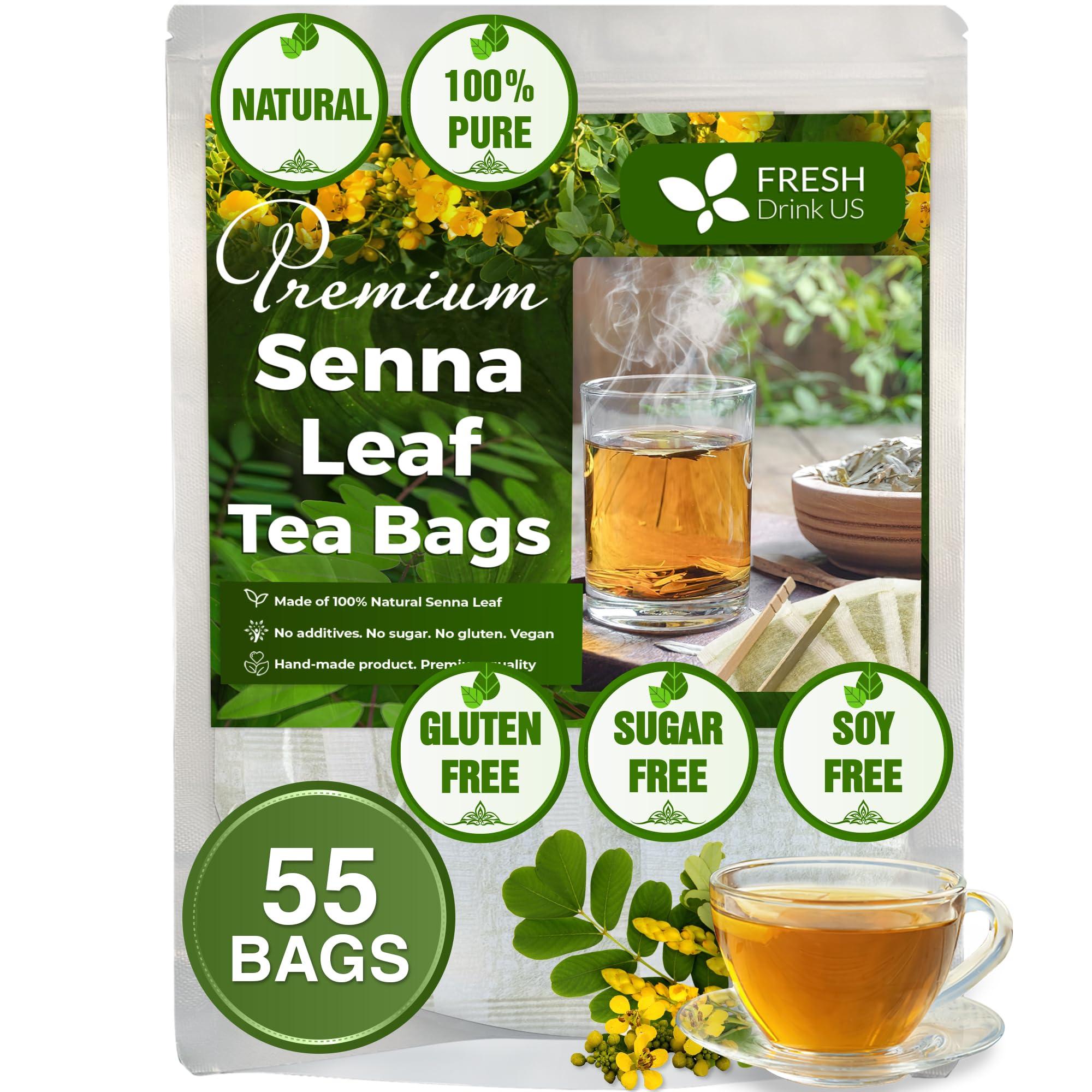 FRESHDRINKUS FreshDrinkUS, Premium 55 Senna Leaf Tea Bags, 100% Natural & Pure from Senna Leaves. Loose Leaf Senna Herbal Tea, Made with Natural Material Tea Bags, Senna Leaf Tea. No Sugar, No Caffeine, No Gluten, Vegan.
