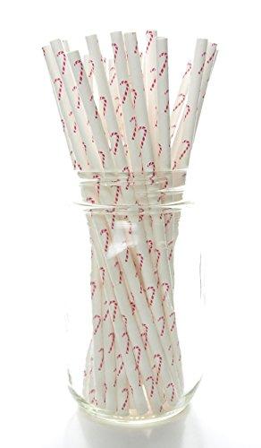 Food with Fashion Candy Cane Straws, Christmas Party Supplies (25 Pack) - Holiday Straws, Red & White Christmas Straws, Winter Christmas Dinner Straws, Santa Clause Red Candy Cane Striped Straws
