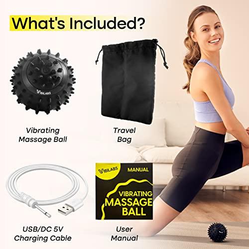 Vibilabs 4-Speed Vibrating Massage Ball - Small Trigger Point Roller Ball Massager with Silicone Spikes for Myofascial Release, Plantar Fasciitis, Deep Tissue Pressure Point Therapy - Muscle Soreness Relief