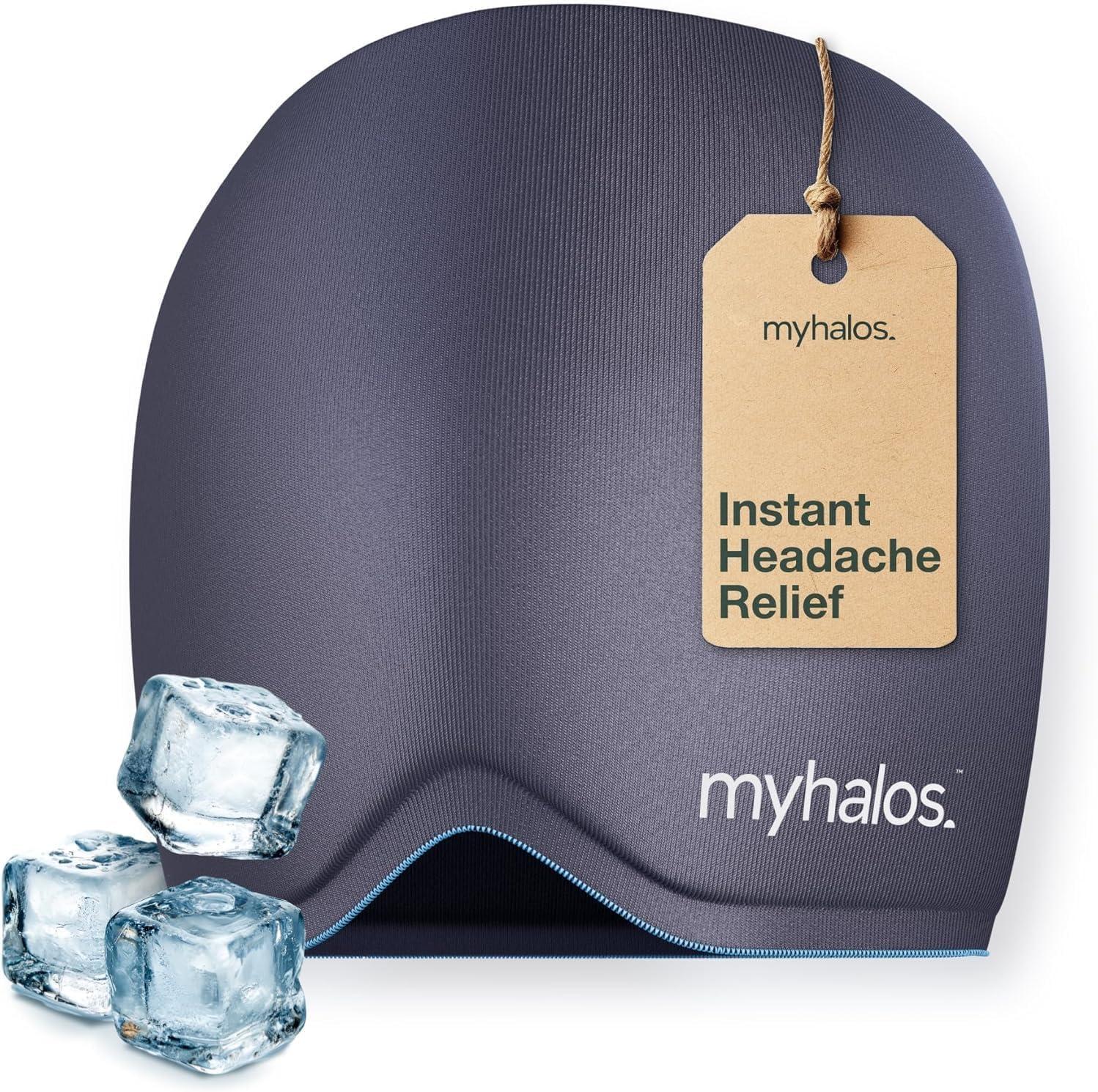 HM Halo Mask MyHalos Migraine Relief Cap, 30% Thicker, 2X More Cooling Gel, Stays Colder for Longer, Form Fitting Ice Hat, Ice Pack Head Wrap Relief, Tension Headache Relief Cap