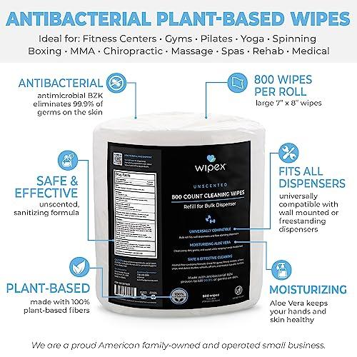 Wipex Wipex Gym & Fitness Wipes, 800 ct with BZK Antiseptic Refill Roll for Dispensers 2 Packs (1600 Wipes)