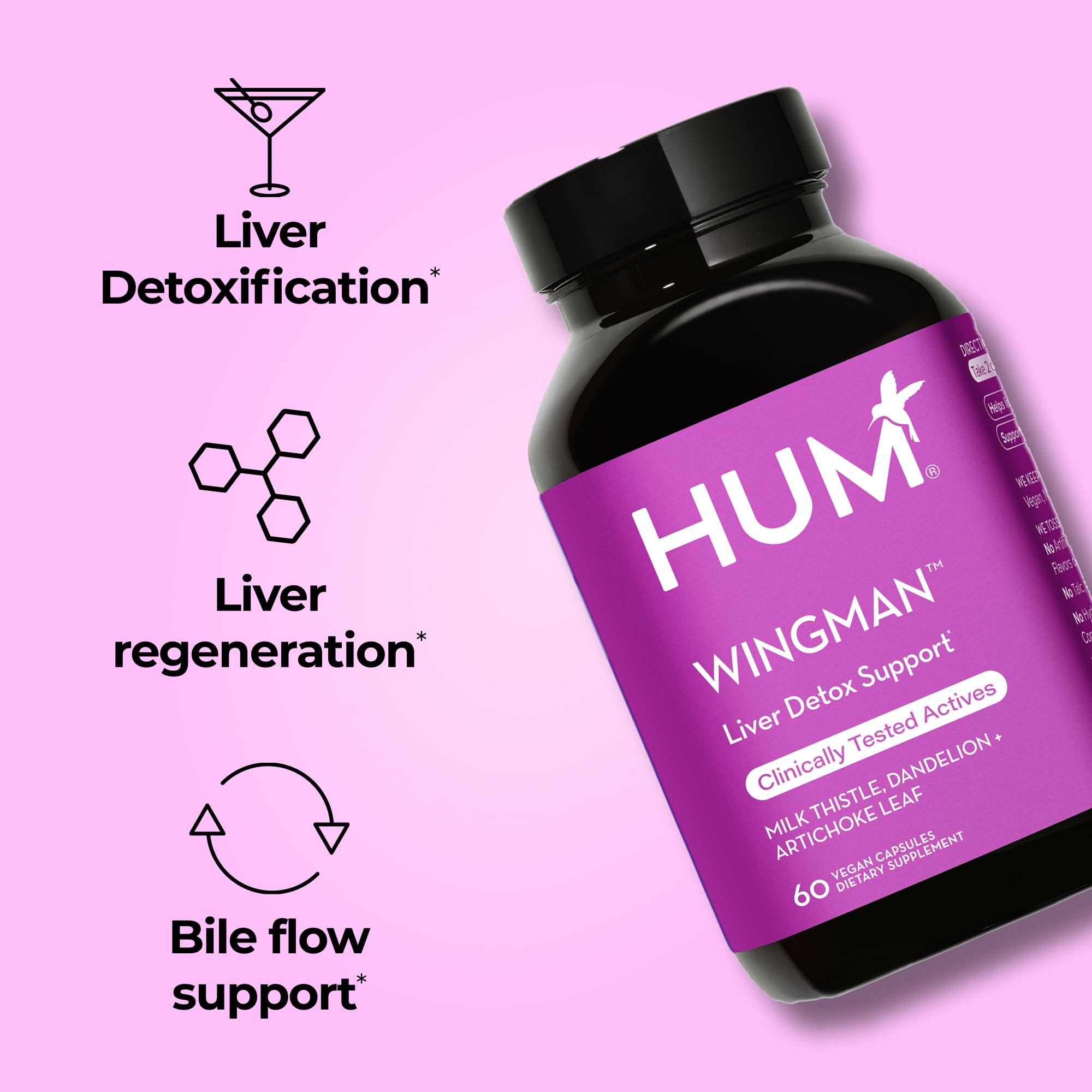 HUM HUM Wing Man - Liver Detox and Liver Support Supplement with Milk Thistle, Dandelion Root Powder & Artichoke Leaf Extract - Helps Flush Liver of Toxins (60-Count)