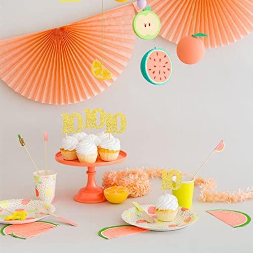 ZHUOWEISM 30 PCS Number 10 Cupcake Toppers Glitter Cheers to 10 years Old Birthday Cupcake Picks 10th Birthday Wedding Anniversary Party Cake Decorations Supplies Gold