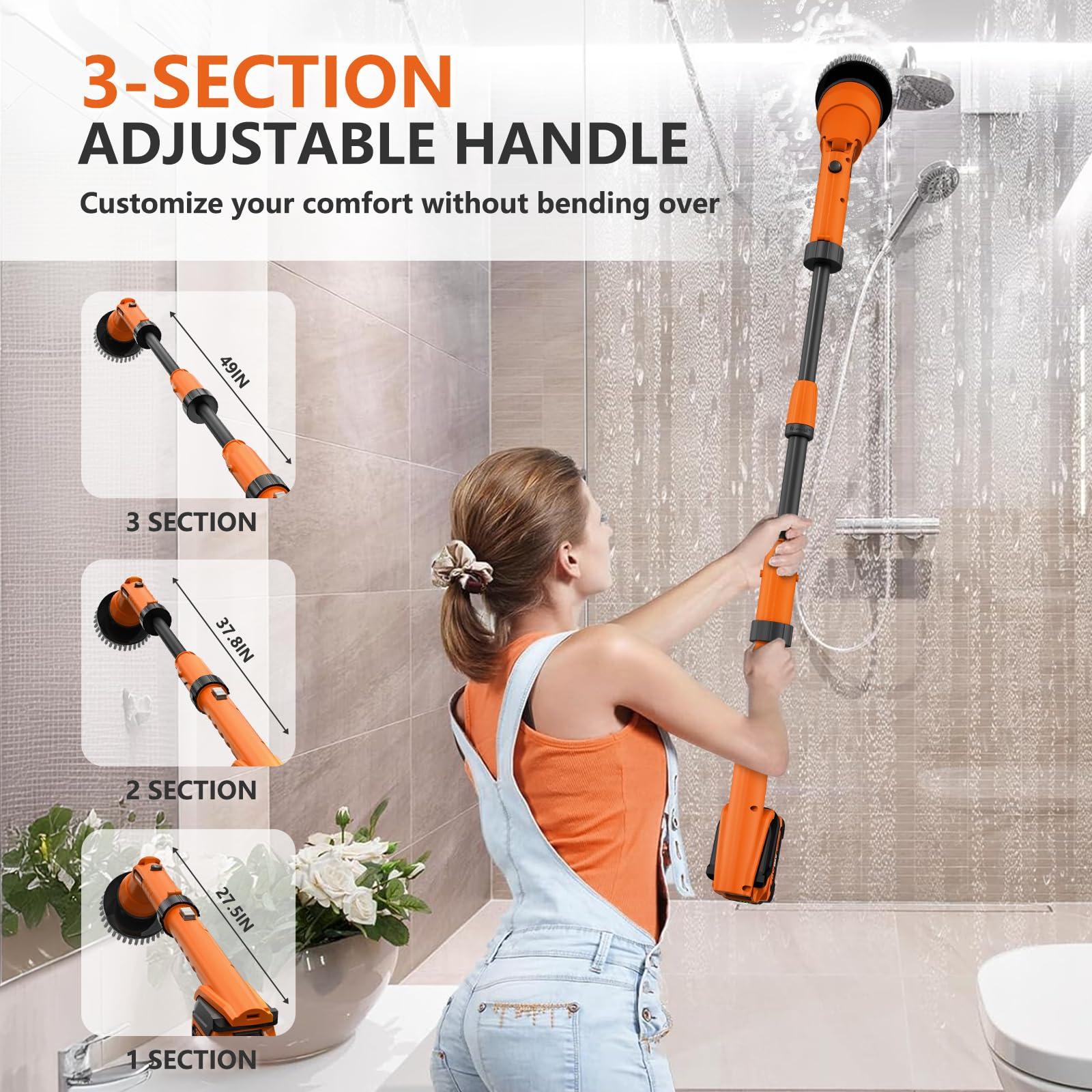 Alloyman 1000RPM Electric Spin Scrubber, 20V Cordless Cleaning Brush with Adjustable Extension Arm, 4 Replaceable Cleaning Heads, Hook and Gloves, 1 Hour Fast Charge, Waterproof - for Bathroom/Tub/Tile/Floor