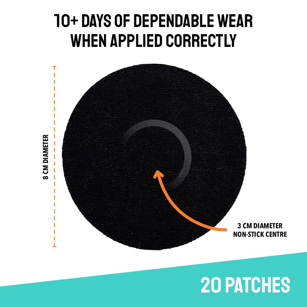 Type Strong Type Strong Freestyle Libre 3 Sensor Covers, Adhesive Patches for Libre 2, Dexcom G7, Medtronic Guardian. Pre-Cut for Sensitive Skin, Waterproof, Sweat-Resistant for 10-14 Days, 20 Pack, Black