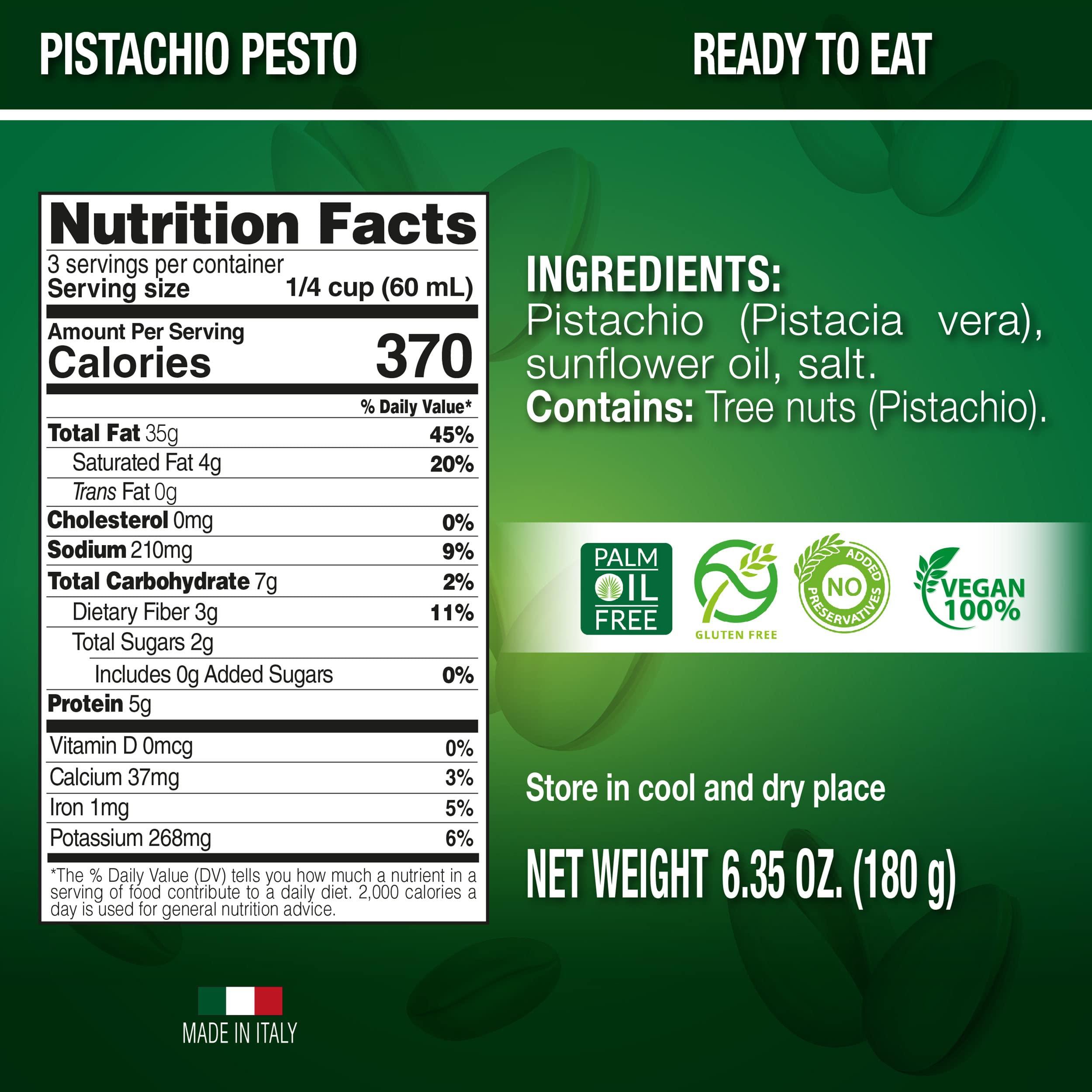 SICANIA SICANIA Pistachio Pesto Sauce, Savor the Taste of Sicily with Our Healthy, Palm Oil-Free Recipe - Ready-to-Eat, 6.35 oz (180Gr)